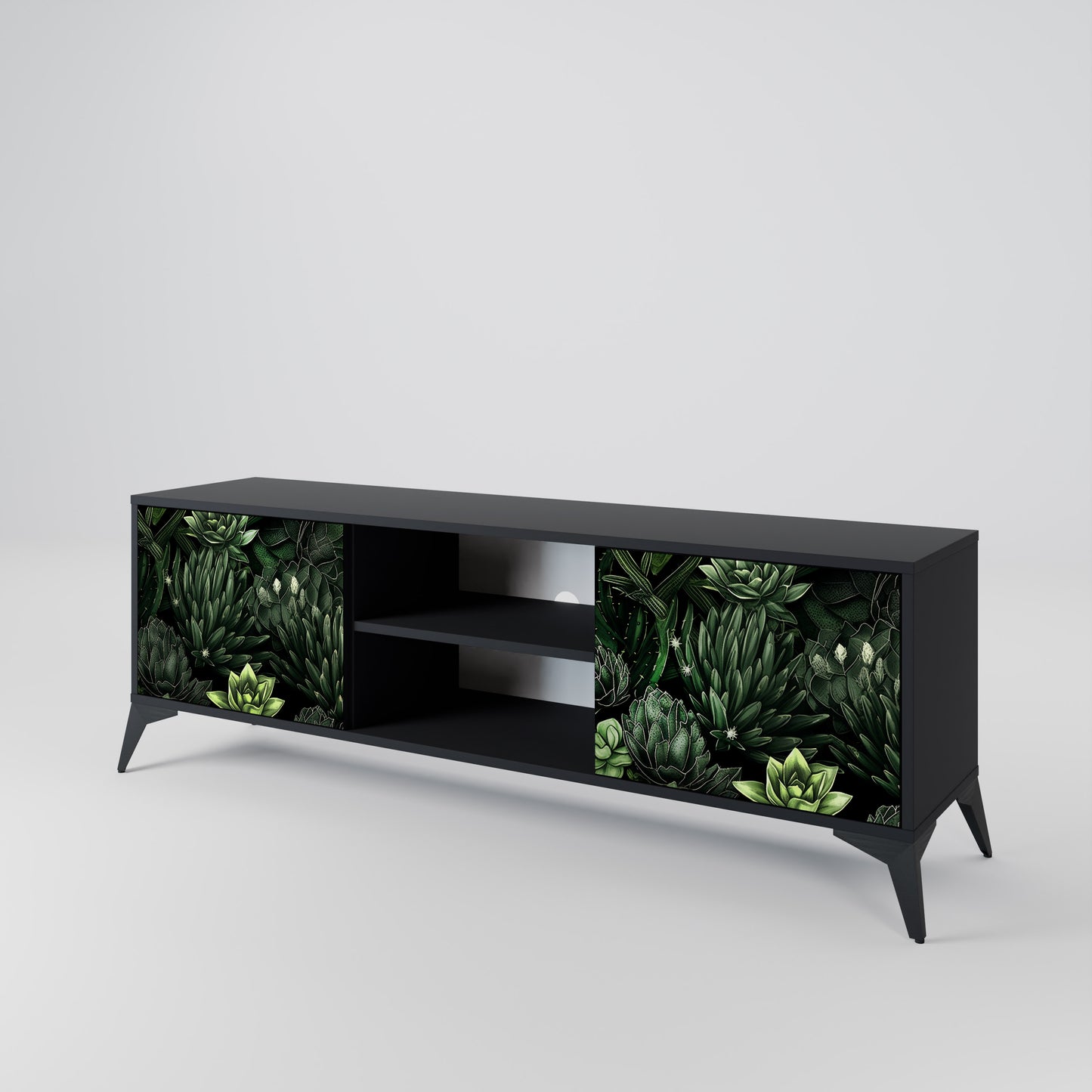 SUCCULENT JUNGLE 2-dörrars TV-bänk i svart finish