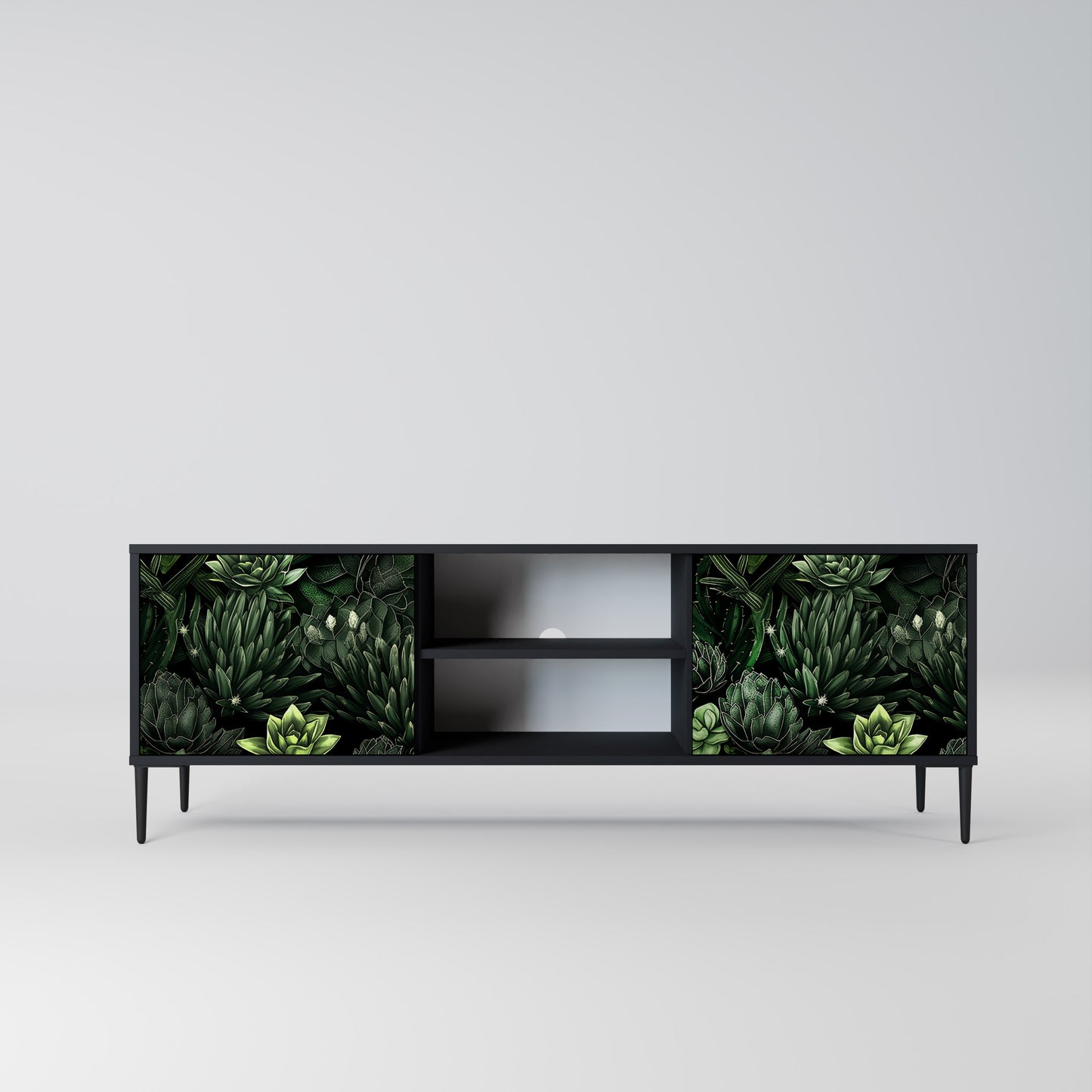 SUCCULENT JUNGLE 2-dörrars TV-bänk i svart finish