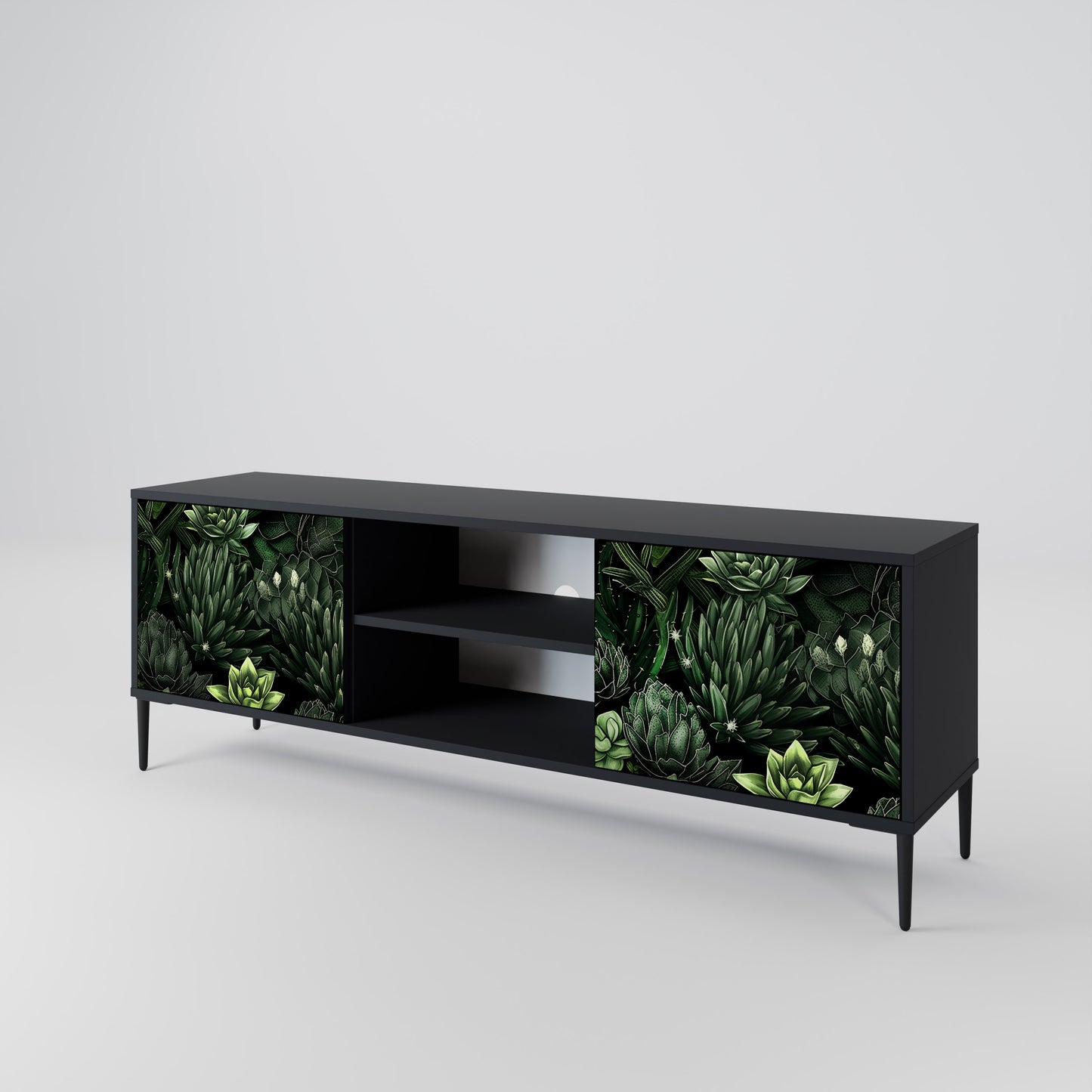 SUCCULENT JUNGLE 2-dörrars TV-bänk i svart finish