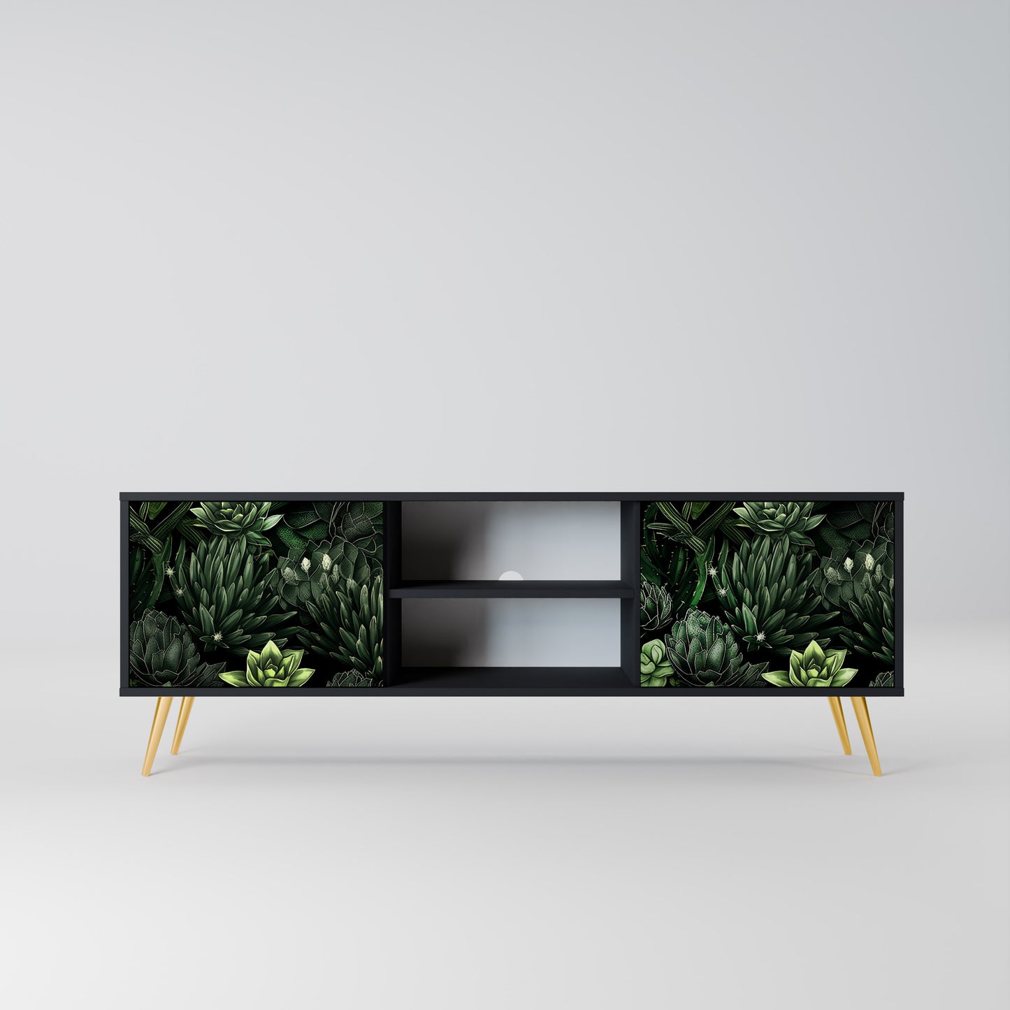 SUCCULENT JUNGLE 2-dörrars TV-bänk i svart finish