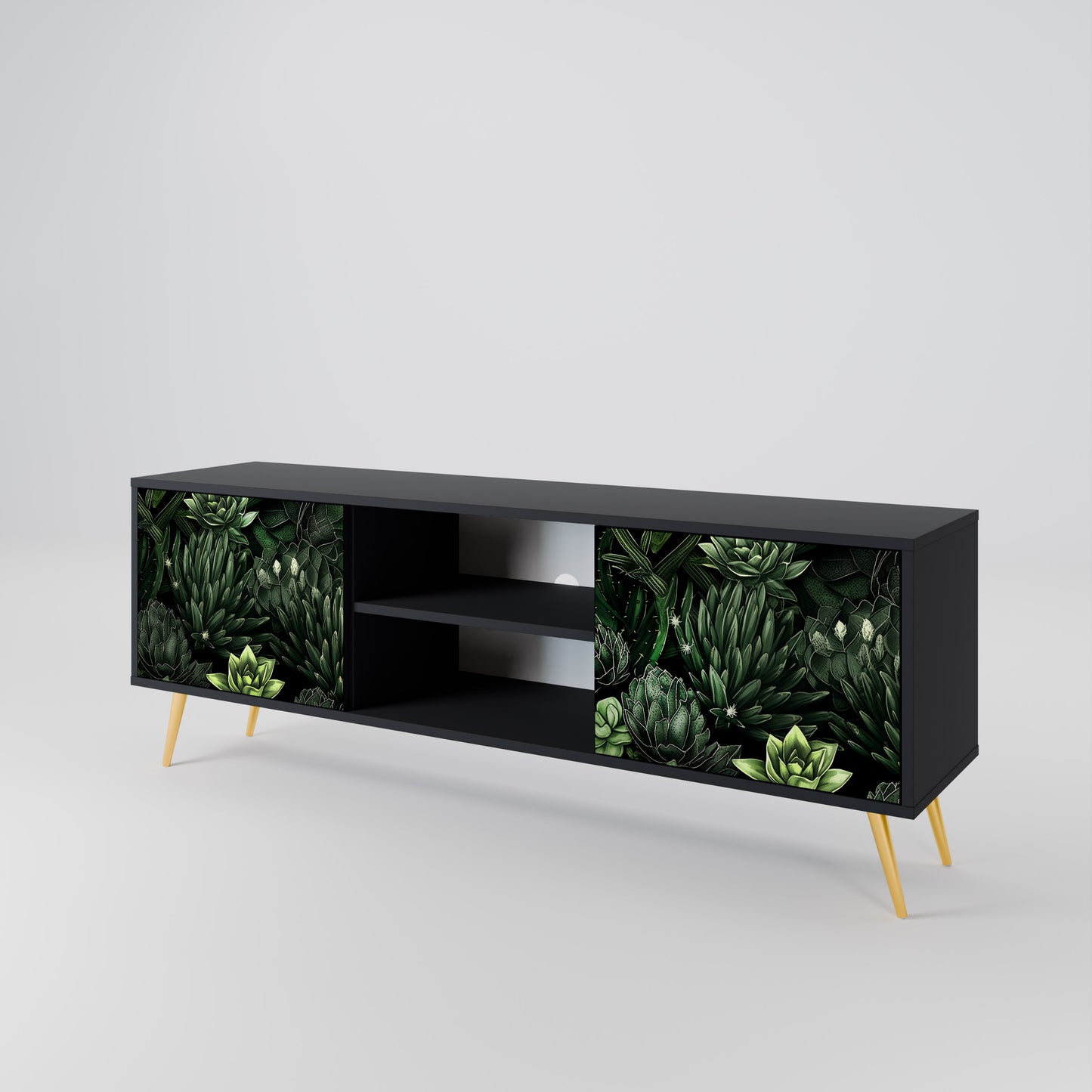 SUCCULENT JUNGLE 2-dörrars TV-bänk i svart finish