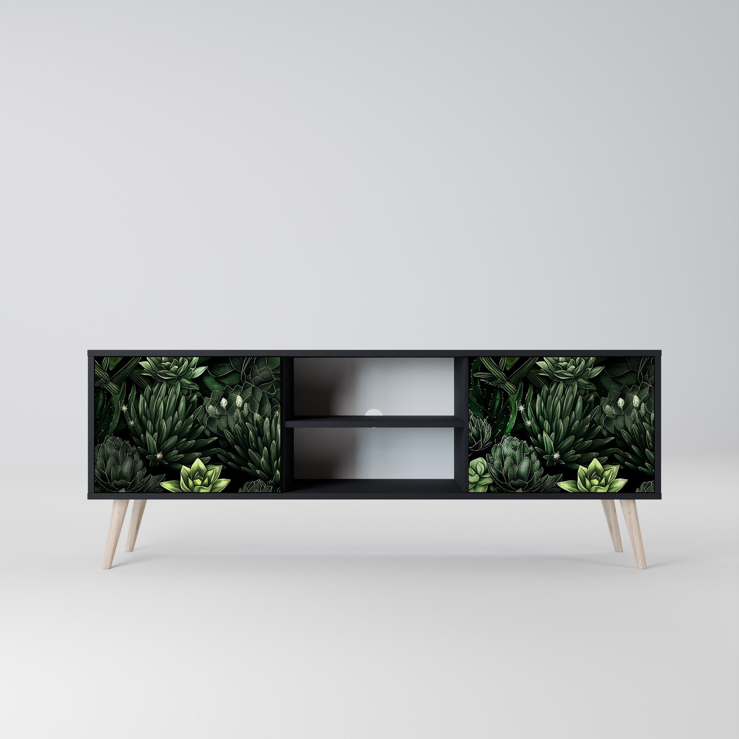 SUCCULENT JUNGLE 2-dörrars TV-bänk i svart finish