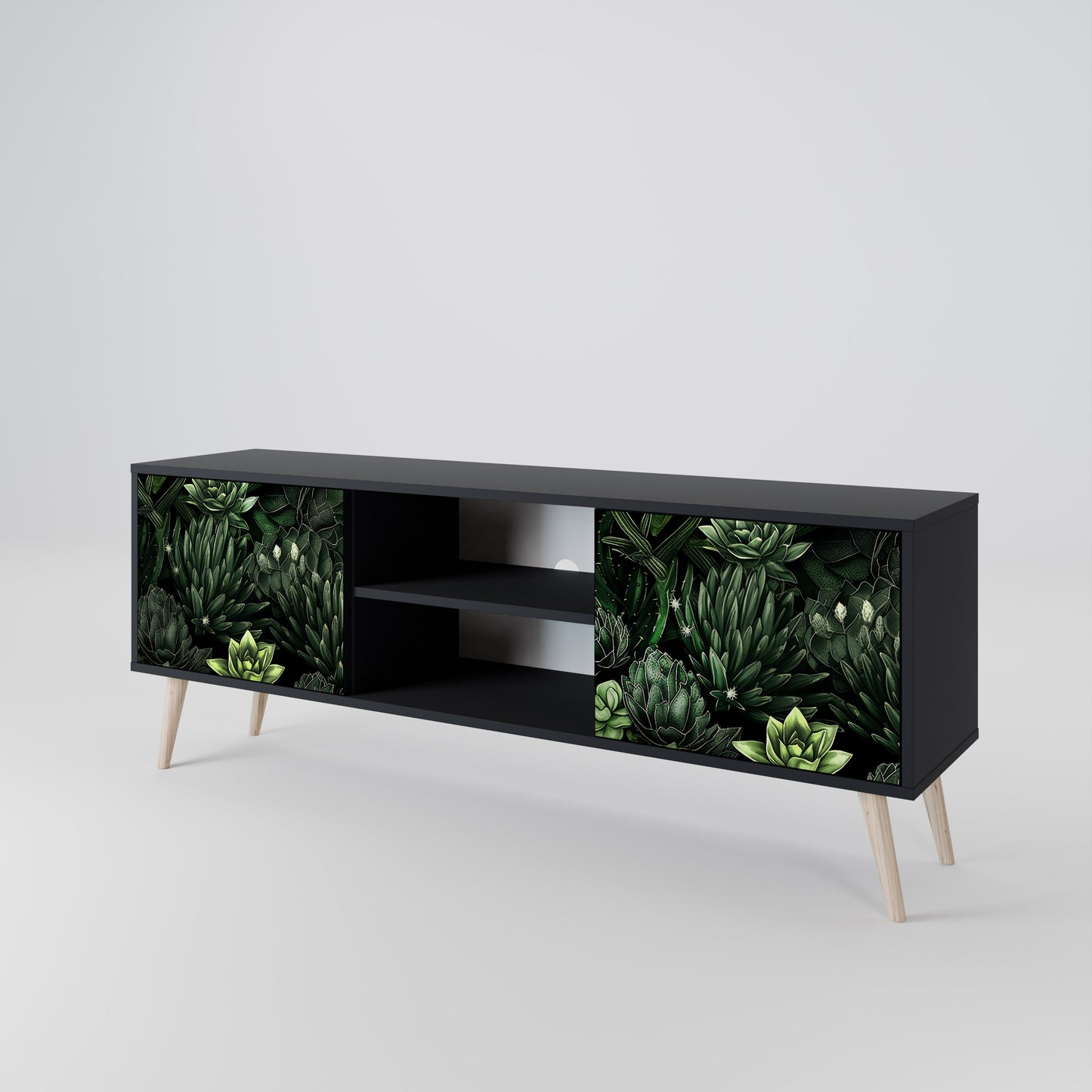 SUCCULENT JUNGLE 2-dörrars TV-bänk i svart finish