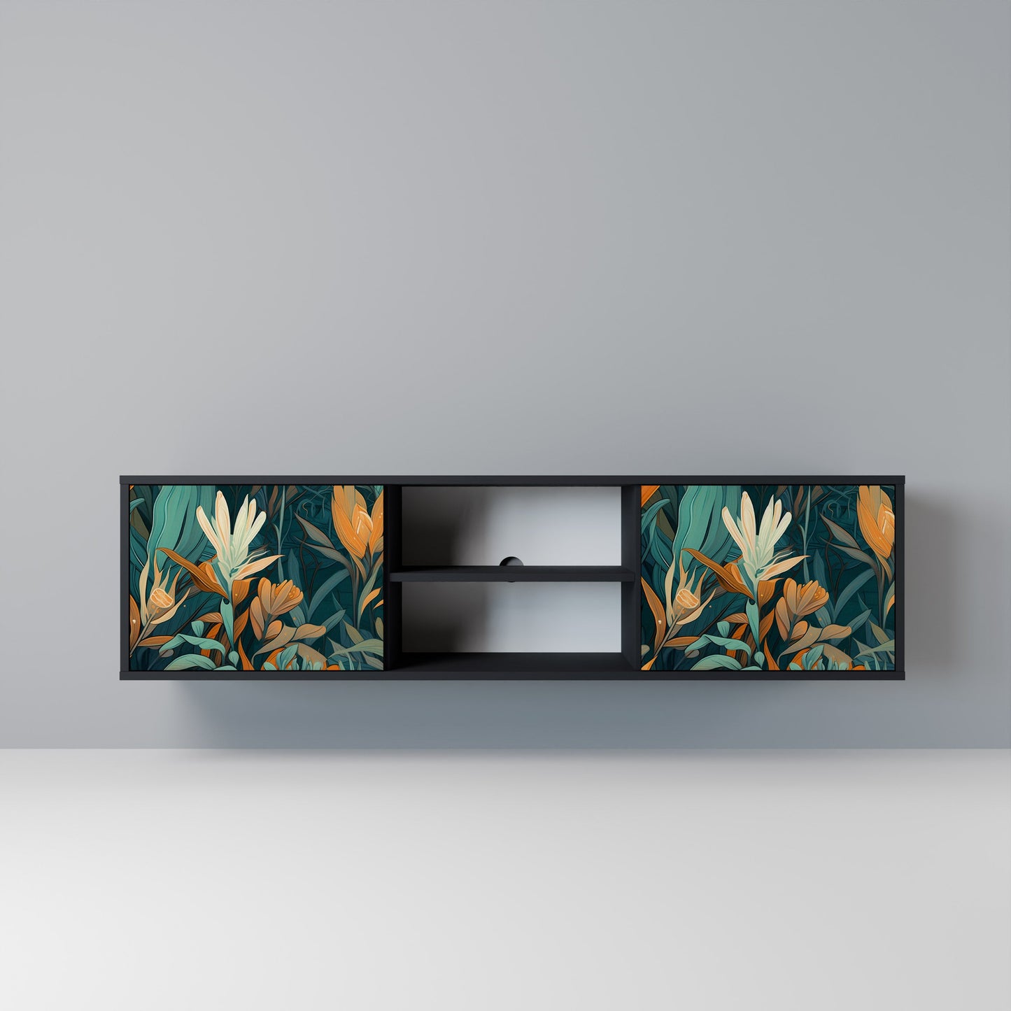 FLORAL SERENITY 2-dörrars TV-bänk i svart finish