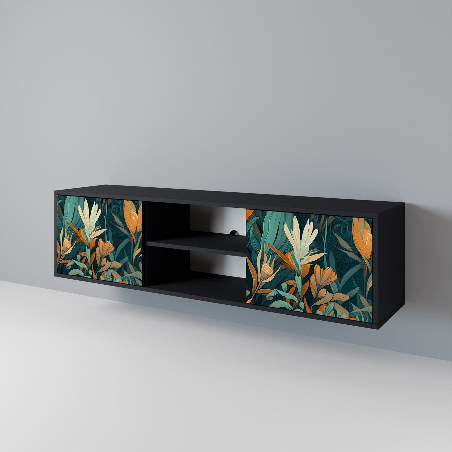 FLORAL SERENITY 2-dörrars TV-bänk i svart finish