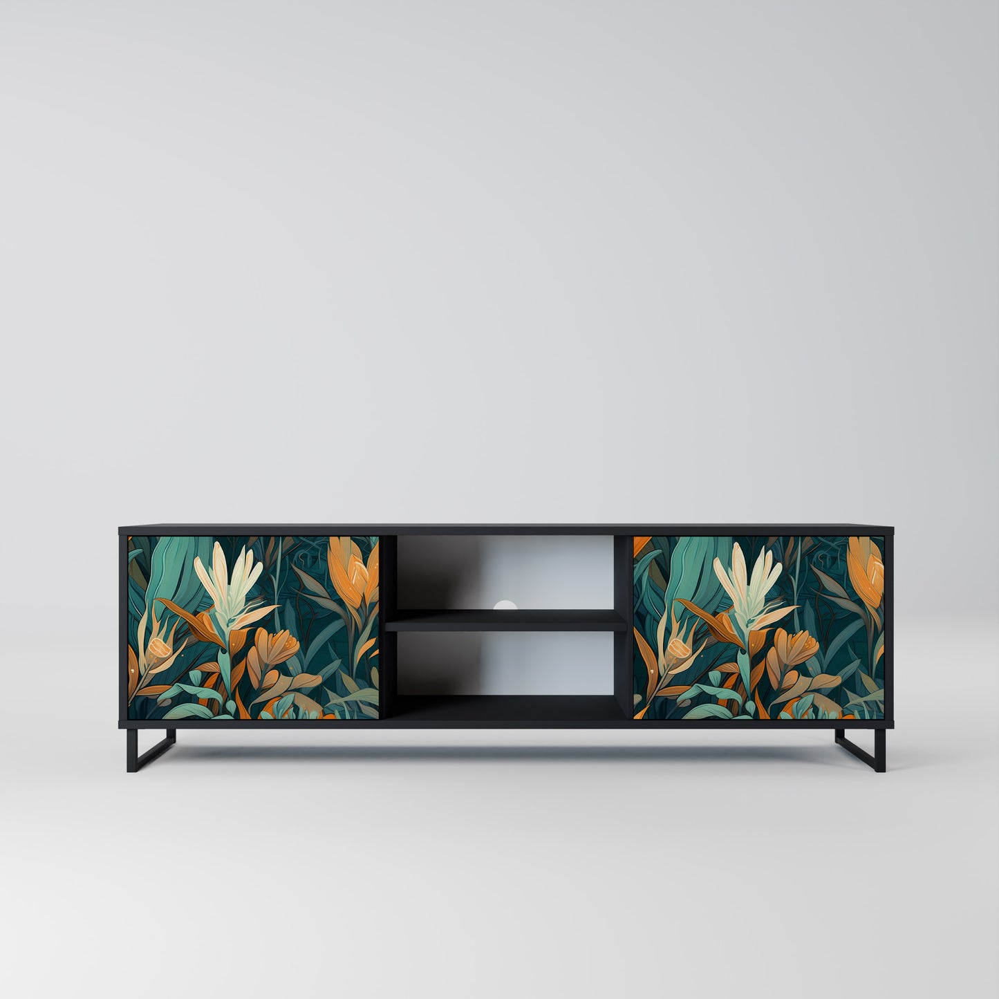 FLORAL SERENITY 2-dörrars TV-bänk i svart finish