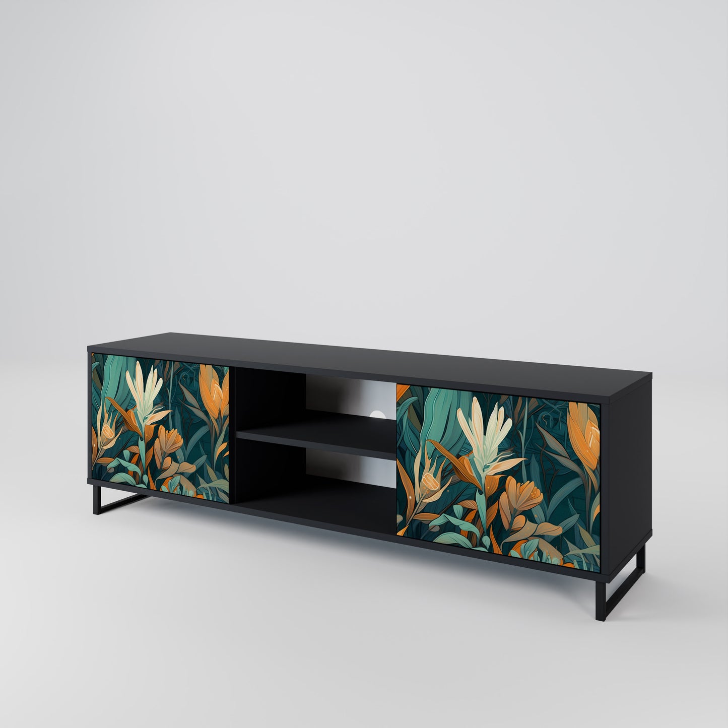 FLORAL SERENITY 2-dörrars TV-bänk i svart finish