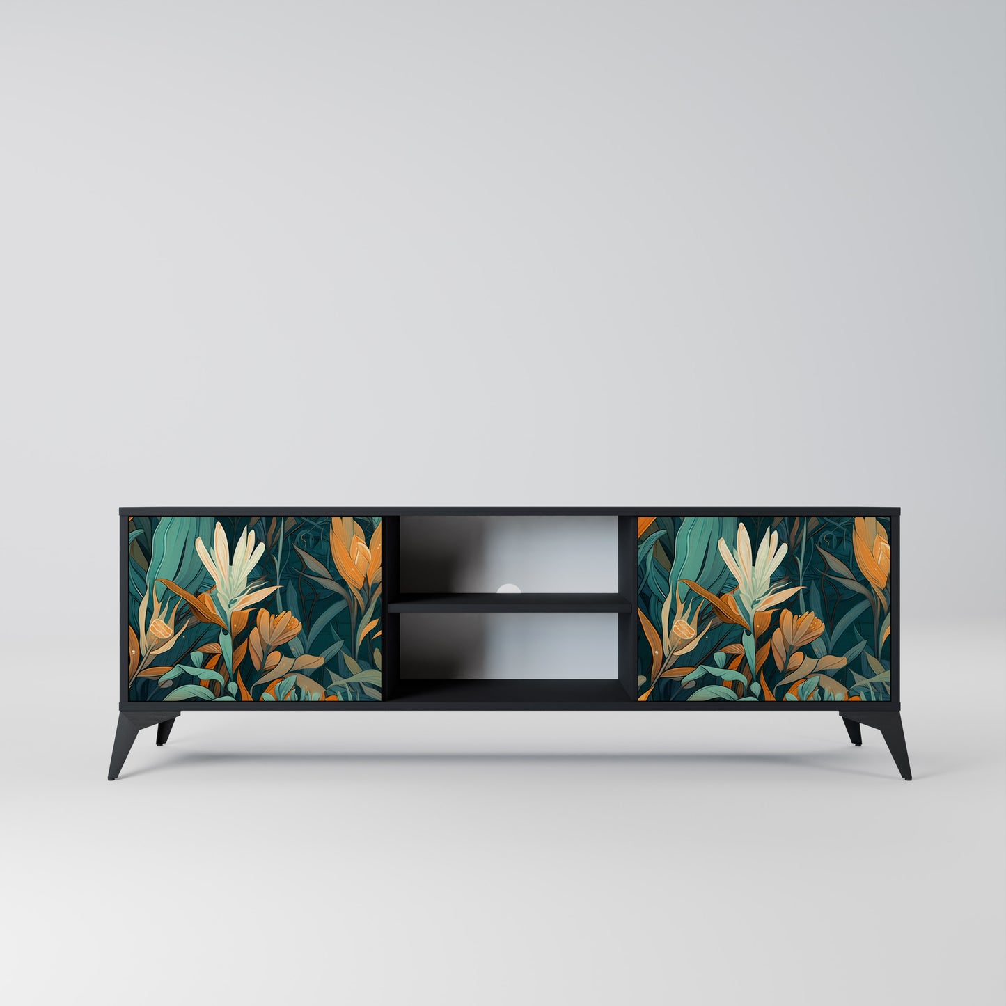 FLORAL SERENITY 2-dörrars TV-bänk i svart finish