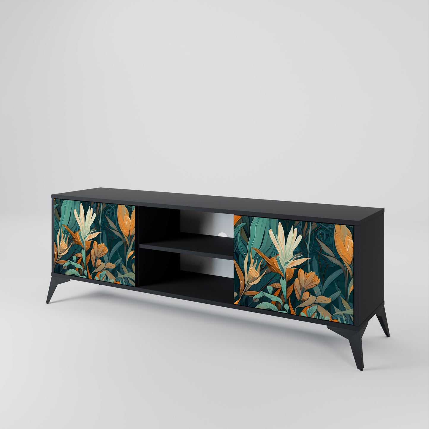 FLORAL SERENITY 2-dörrars TV-bänk i svart finish