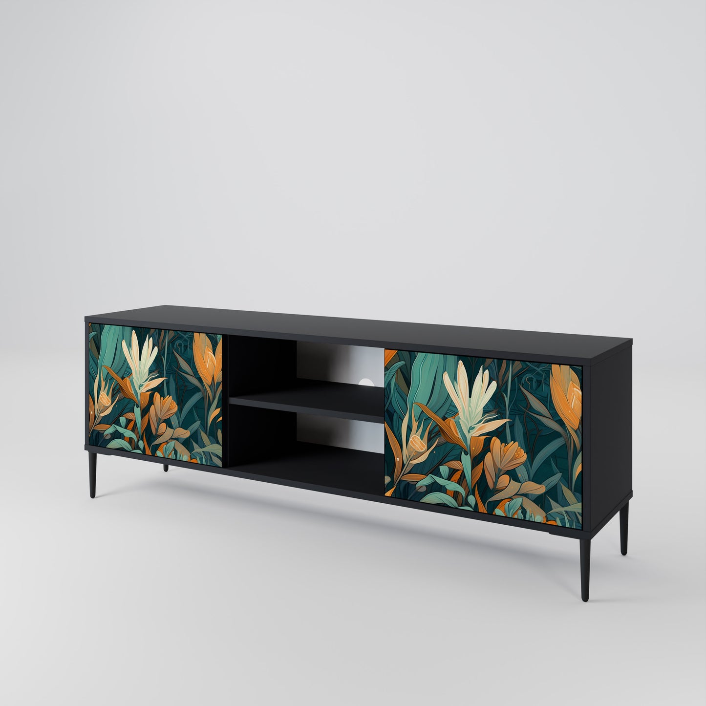 FLORAL SERENITY 2-dörrars TV-bänk i svart finish