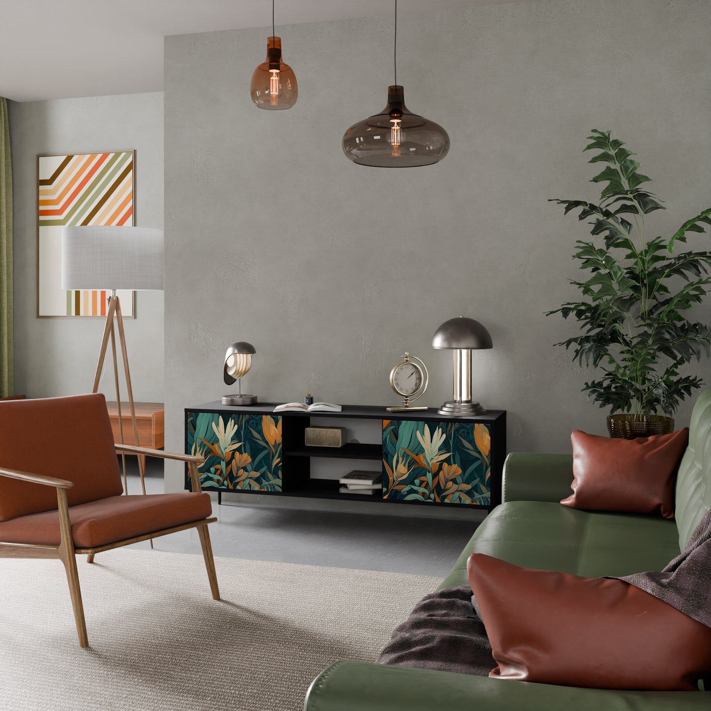 FLORAL SERENITY 2-dörrars TV-bänk i svart finish