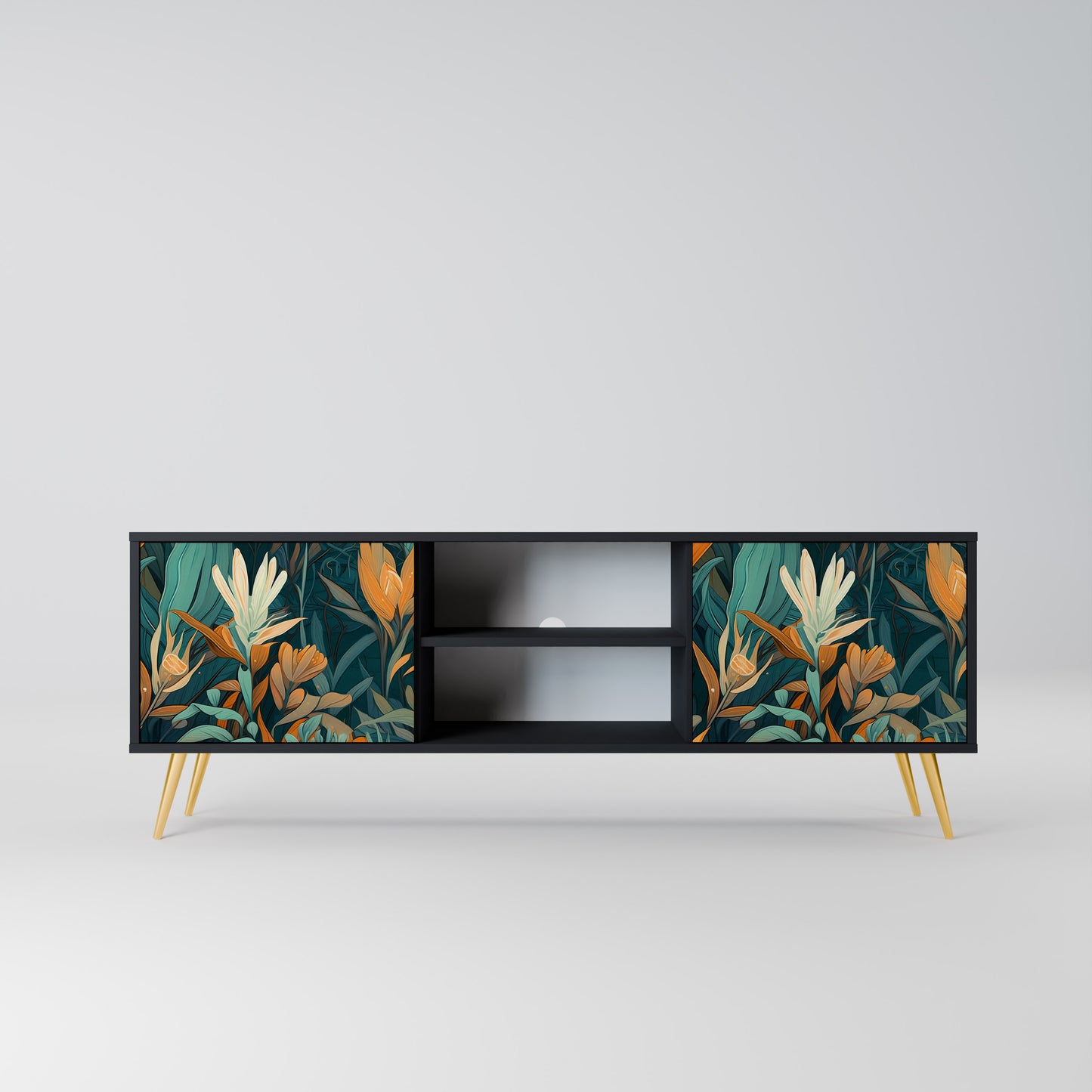FLORAL SERENITY 2-dörrars TV-bänk i svart finish