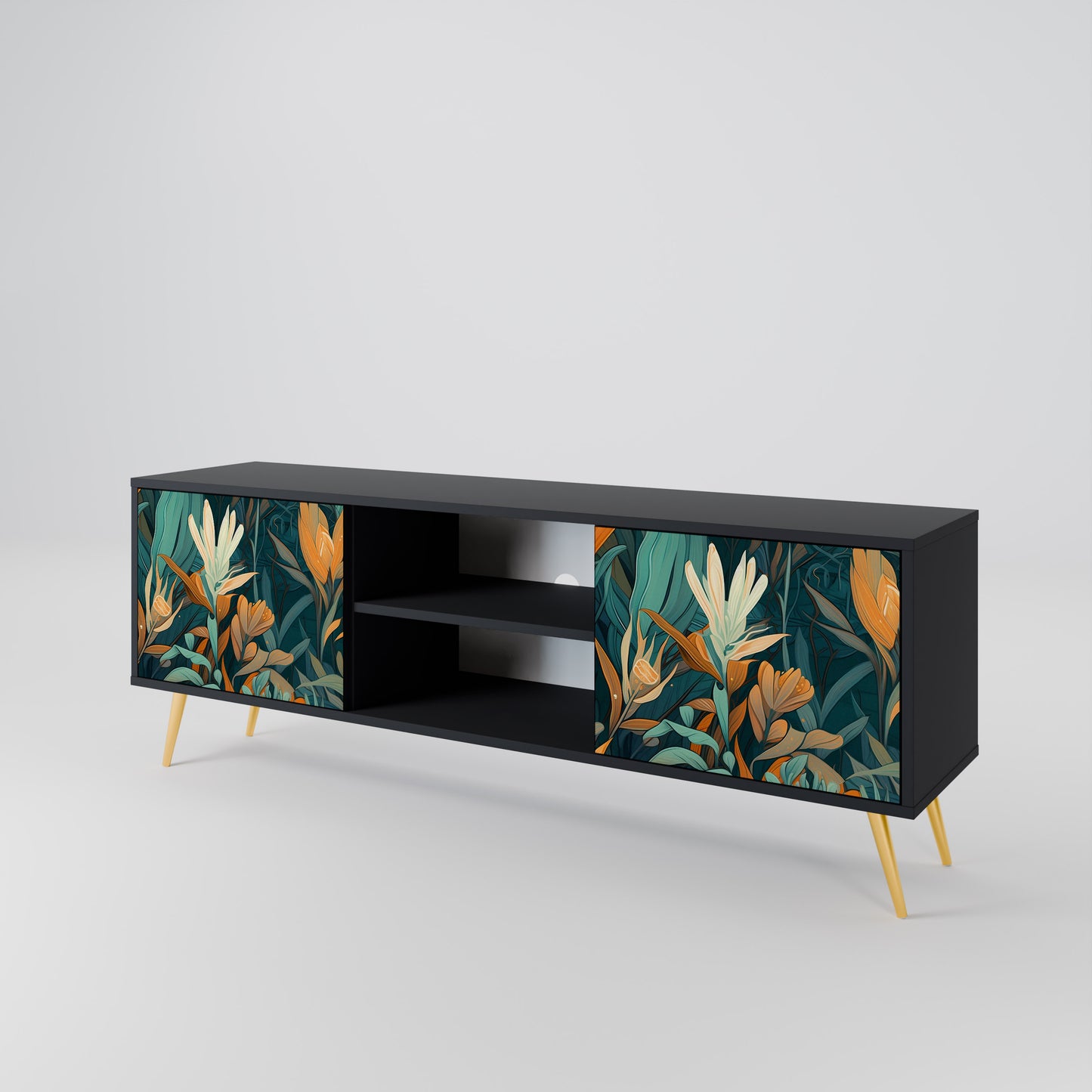 FLORAL SERENITY 2-dörrars TV-bänk i svart finish