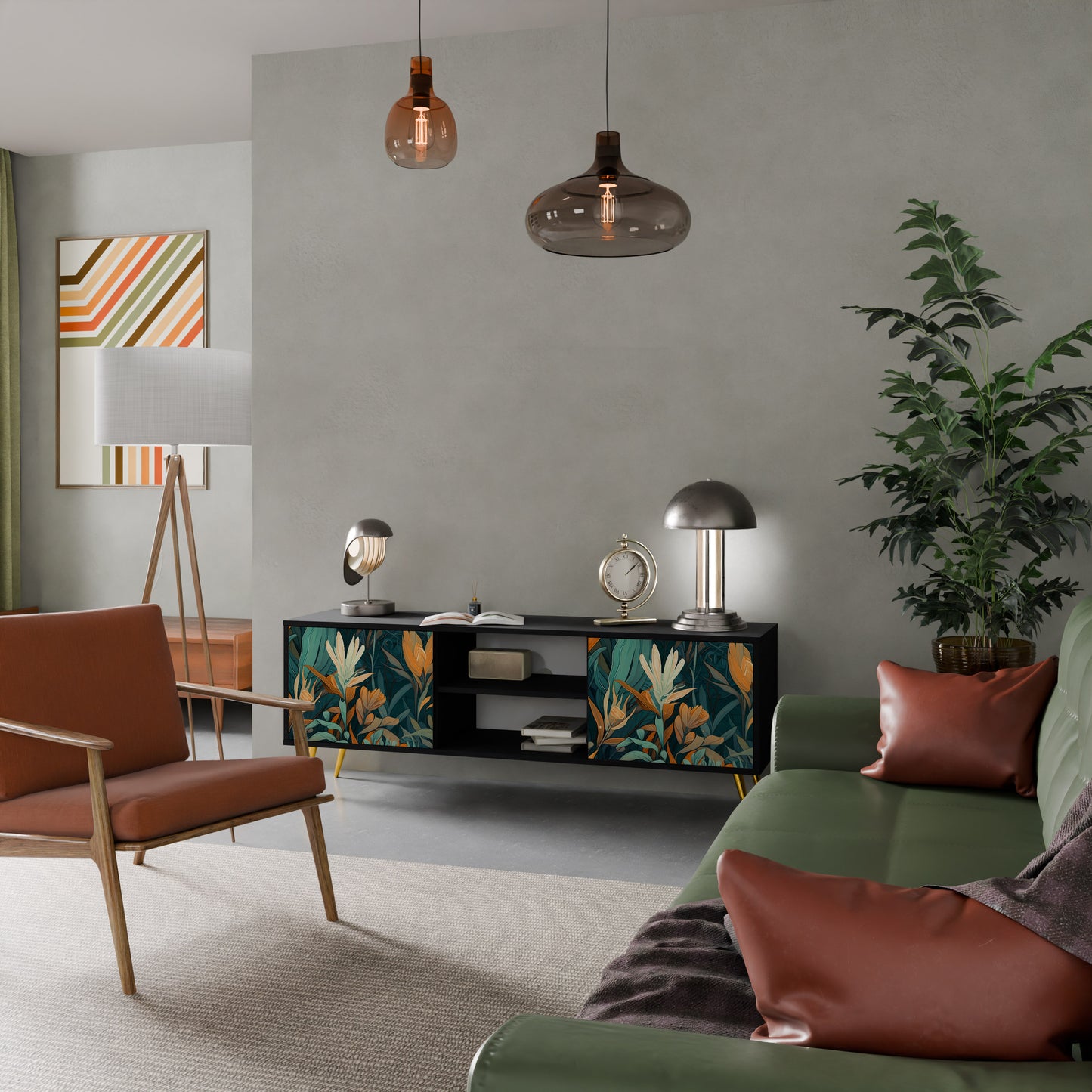 FLORAL SERENITY 2-dörrars TV-bänk i svart finish