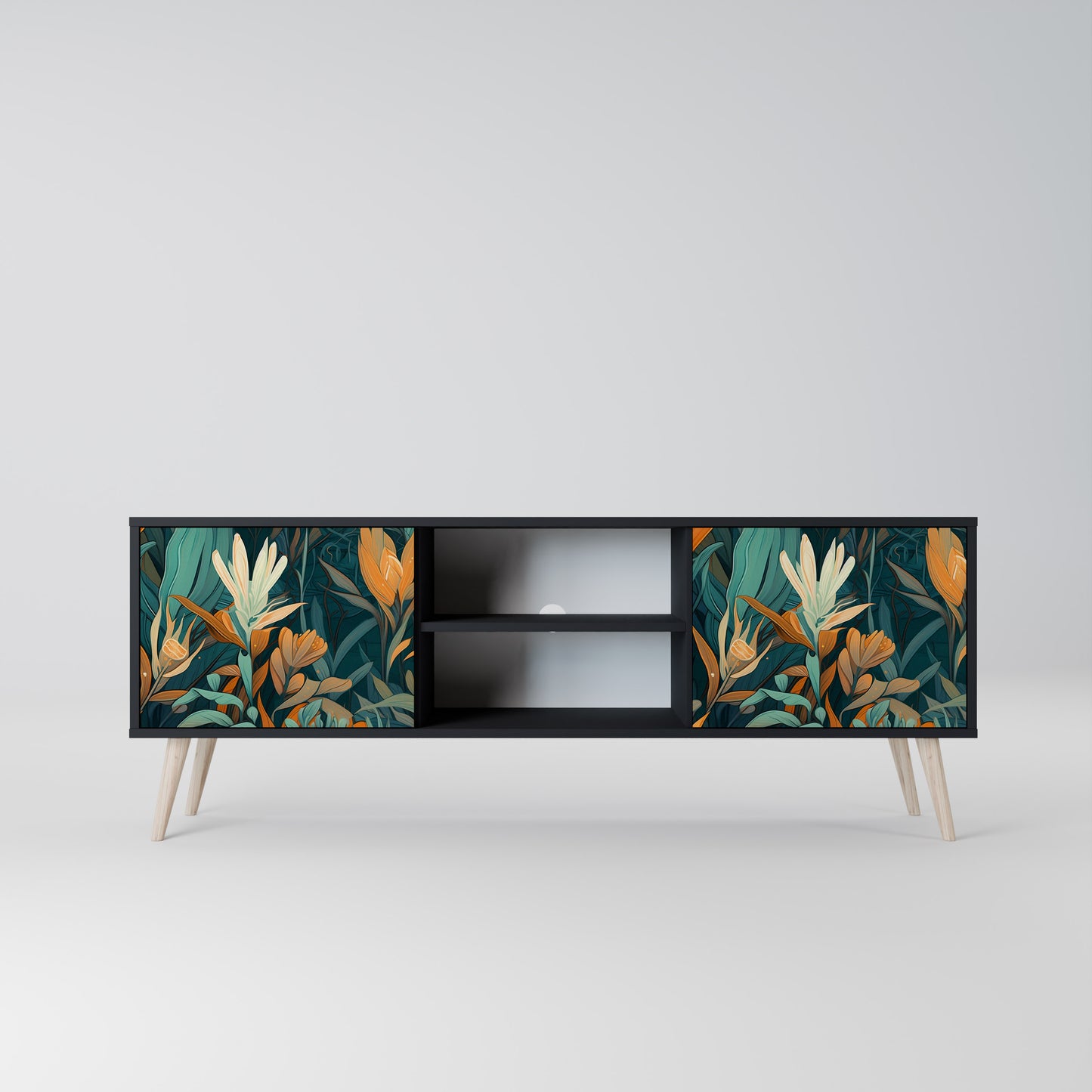 FLORAL SERENITY 2-dörrars TV-bänk i svart finish