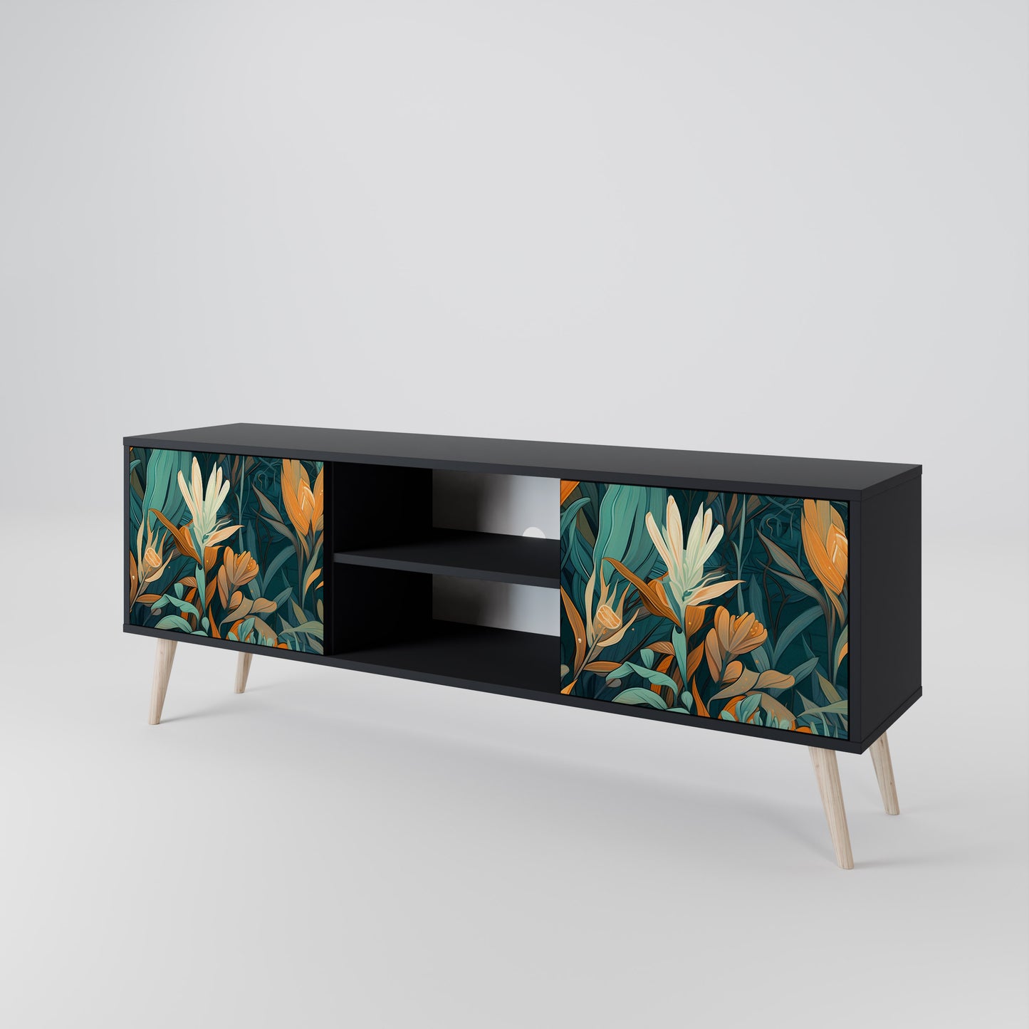FLORAL SERENITY 2-dörrars TV-bänk i svart finish