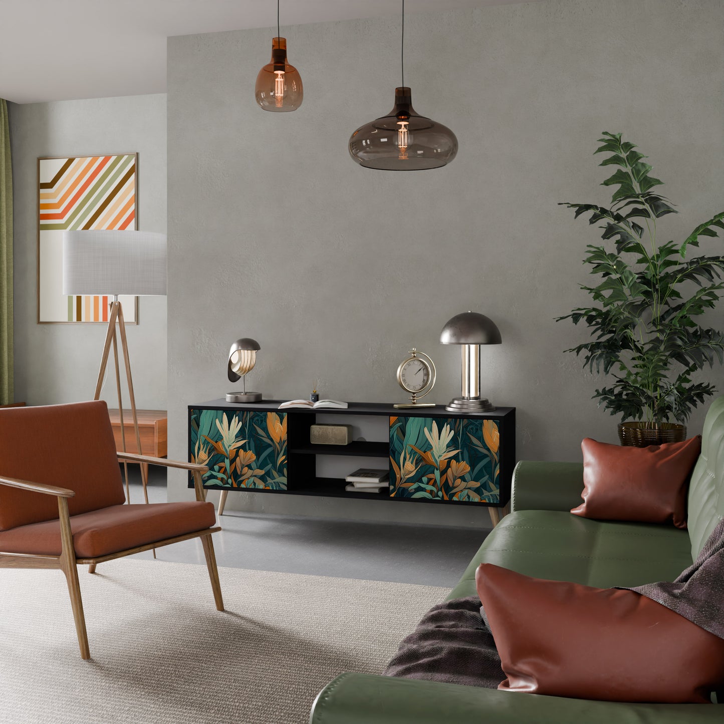 FLORAL SERENITY 2-dörrars TV-bänk i svart finish