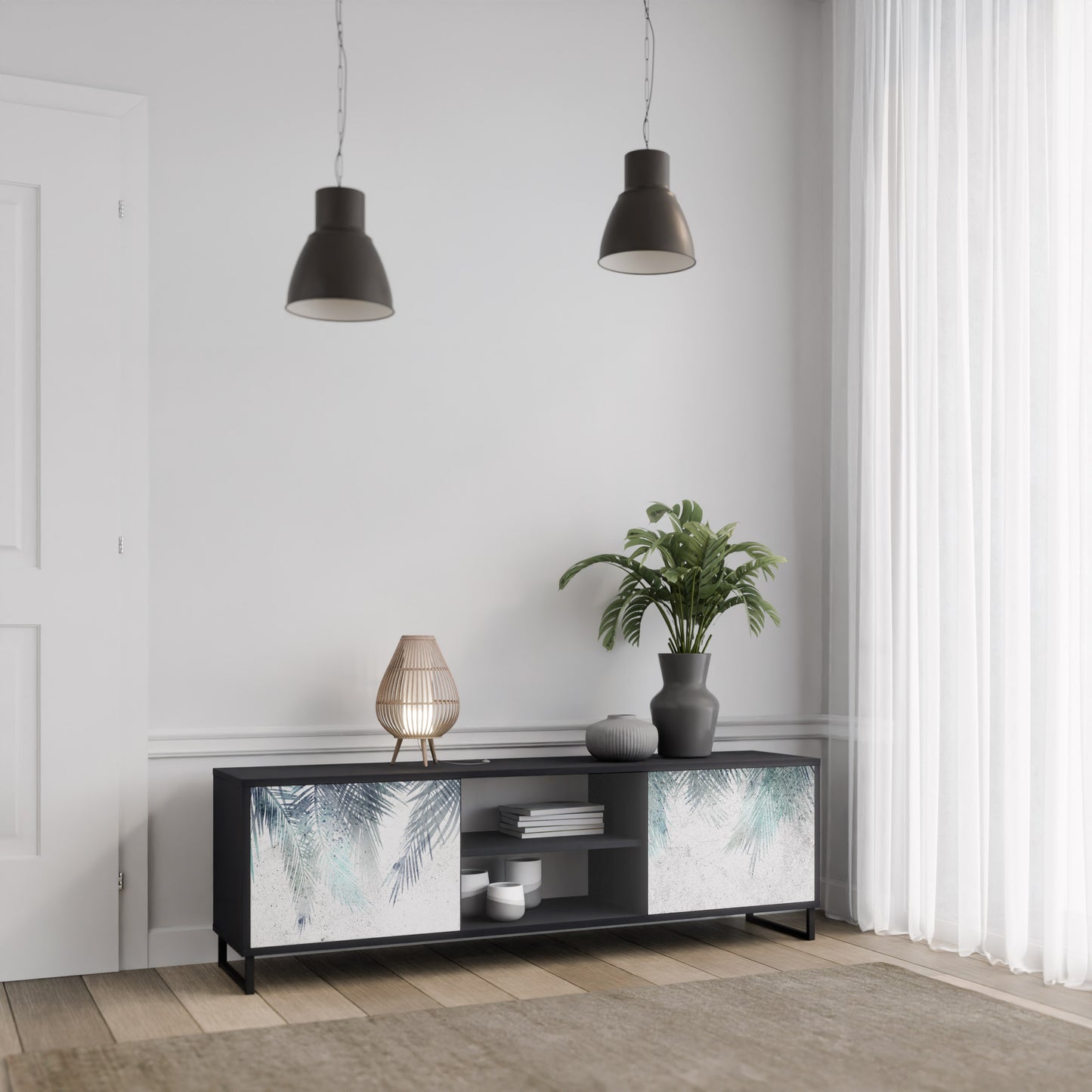 PALM VEIL 2-dörrars TV-bänk i svart finish