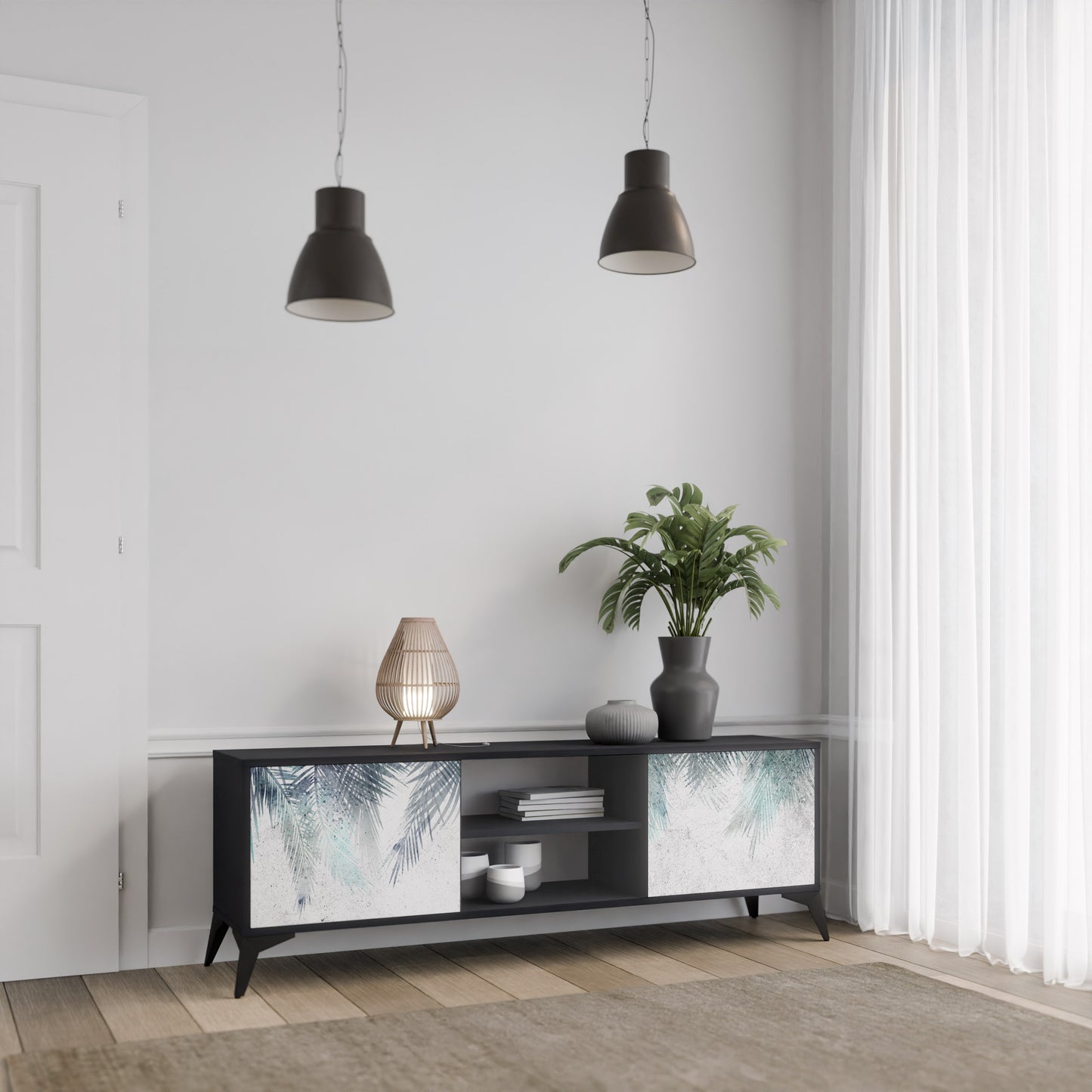 PALM VEIL 2-dörrars TV-bänk i svart finish