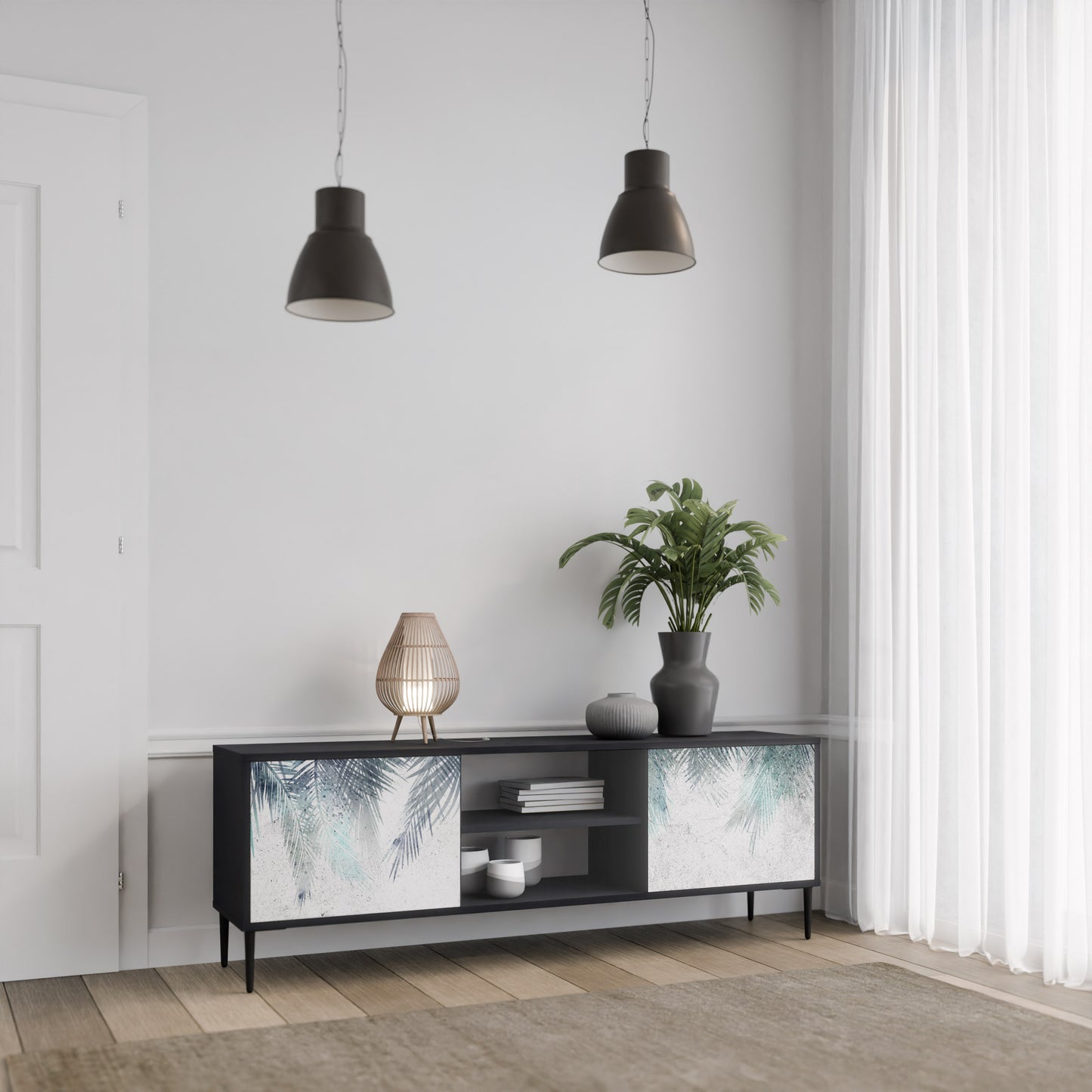 PALM VEIL 2-dörrars TV-bänk i svart finish