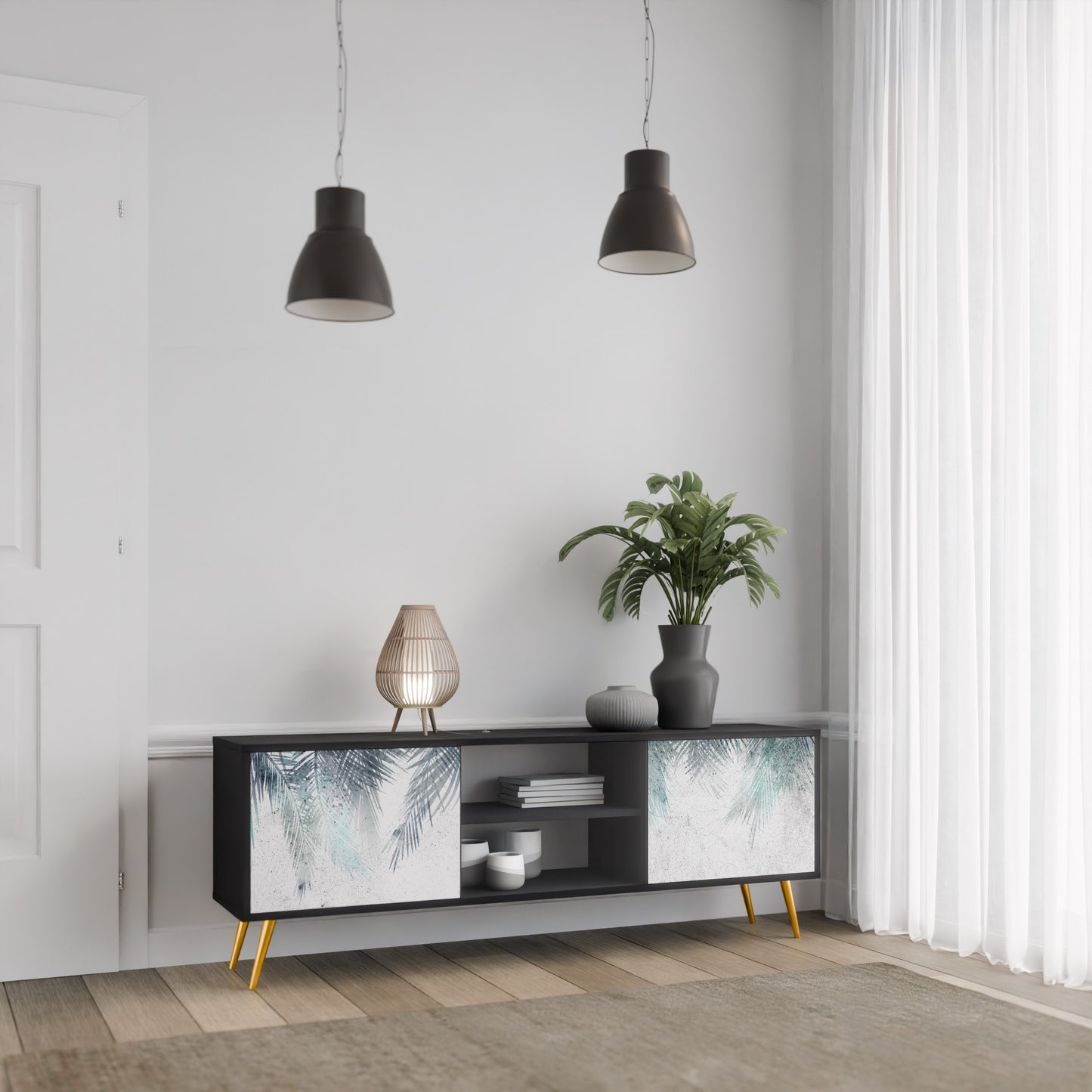 PALM VEIL 2-dörrars TV-bänk i svart finish