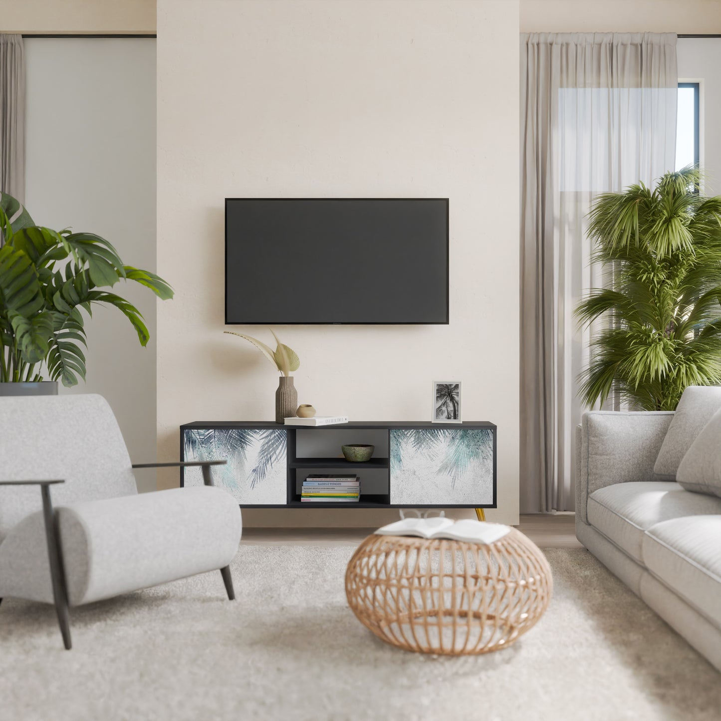 PALM VEIL 2-dörrars TV-bänk i svart finish