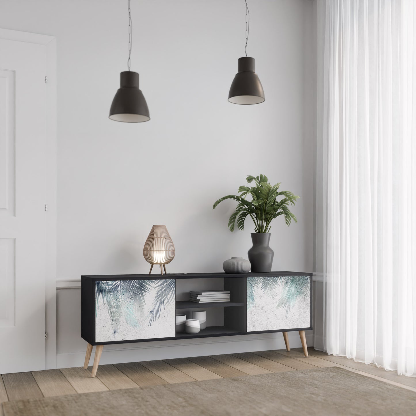 PALM VEIL 2-dörrars TV-bänk i svart finish