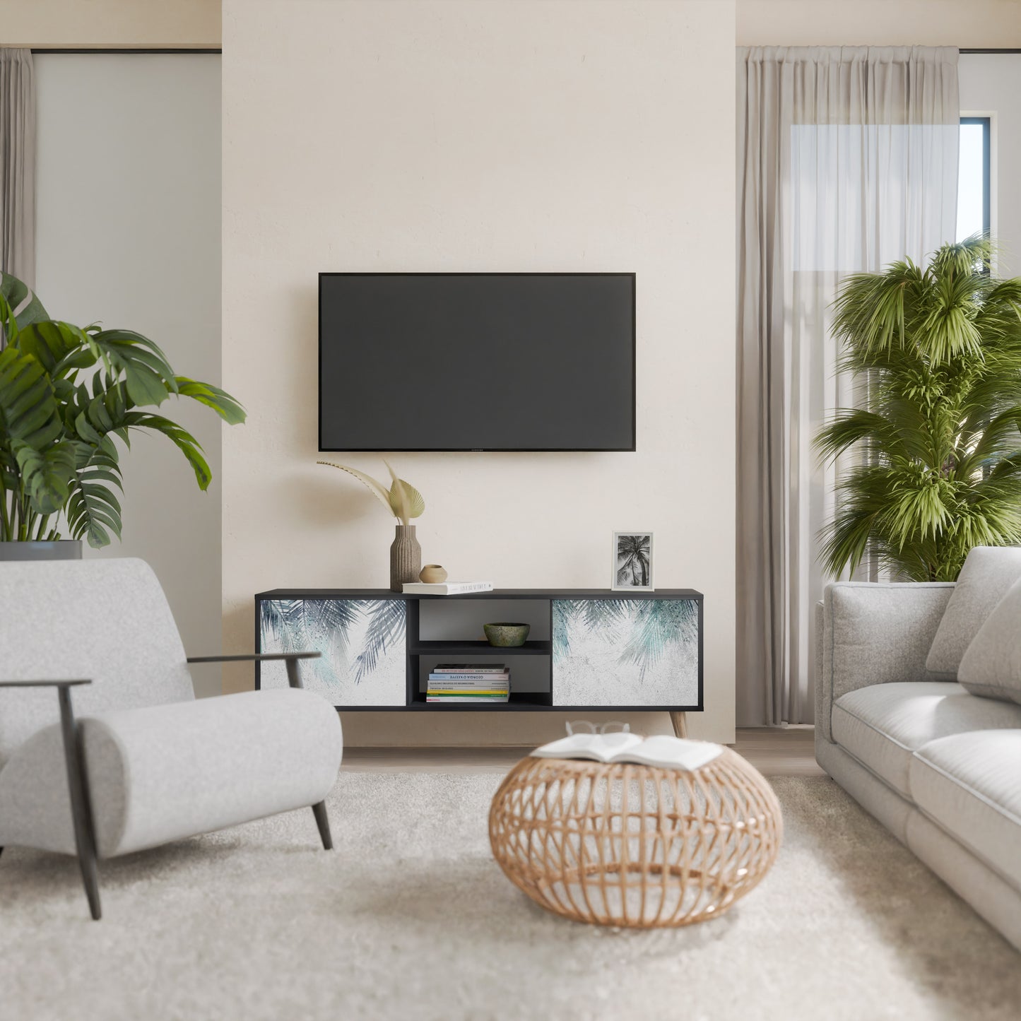 PALM VEIL 2-dörrars TV-bänk i svart finish