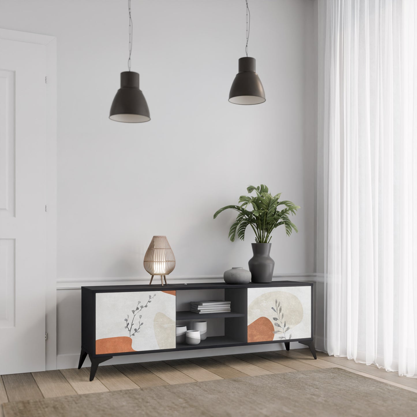 TRANQUIL TWIG 2-dörrars TV-bänk i svart finish