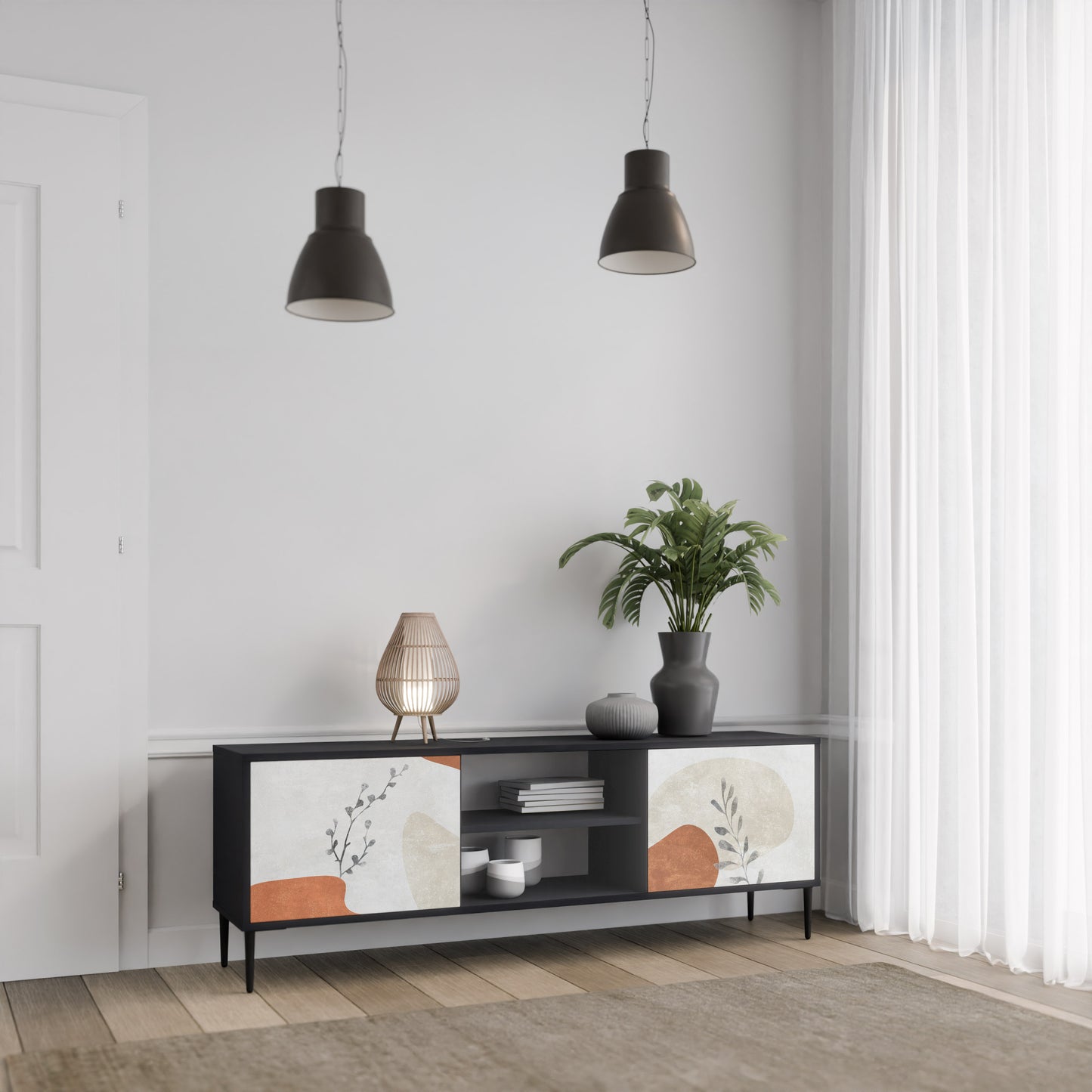 TRANQUIL TWIG 2-dörrars TV-bänk i svart finish