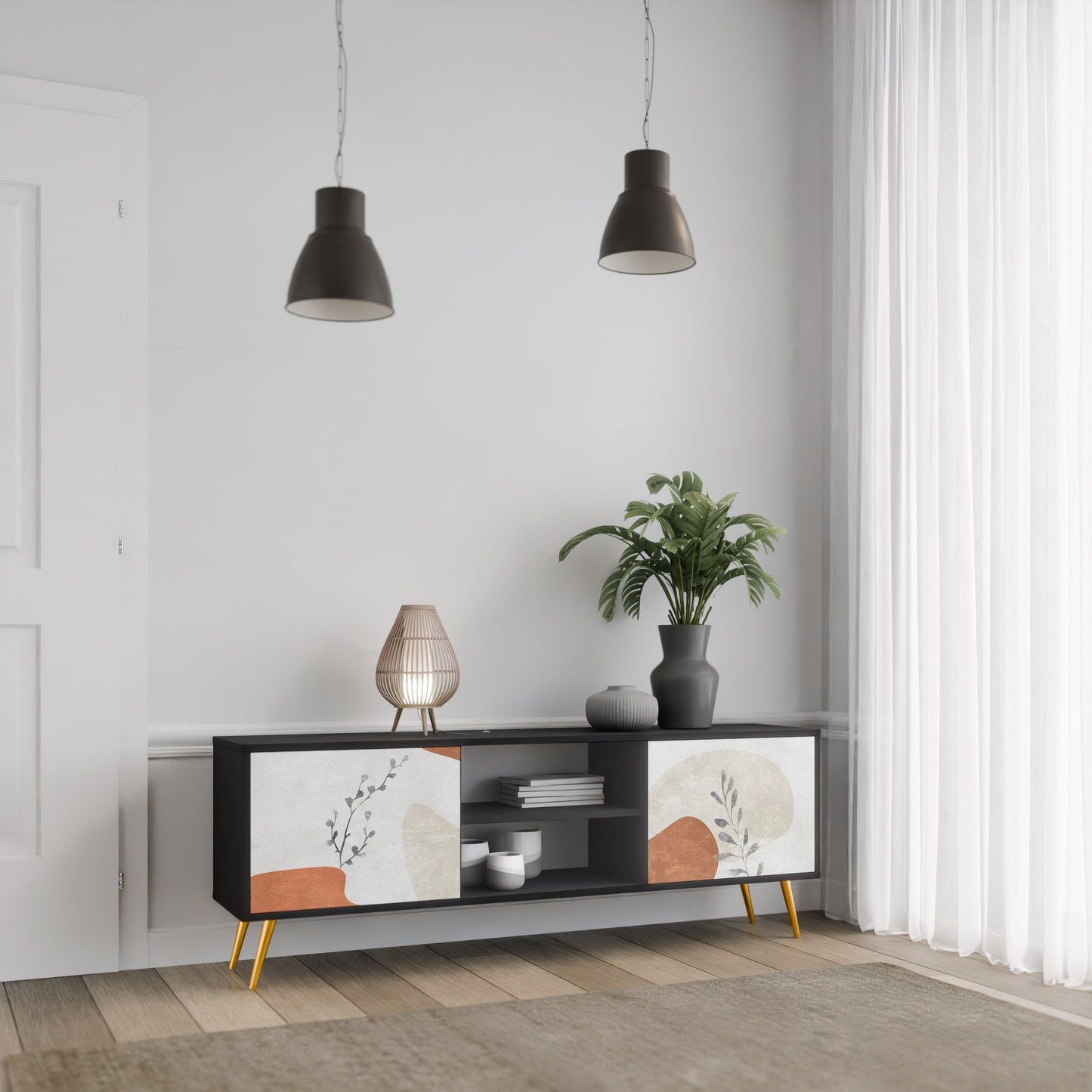 TRANQUIL TWIG 2-dörrars TV-bänk i svart finish