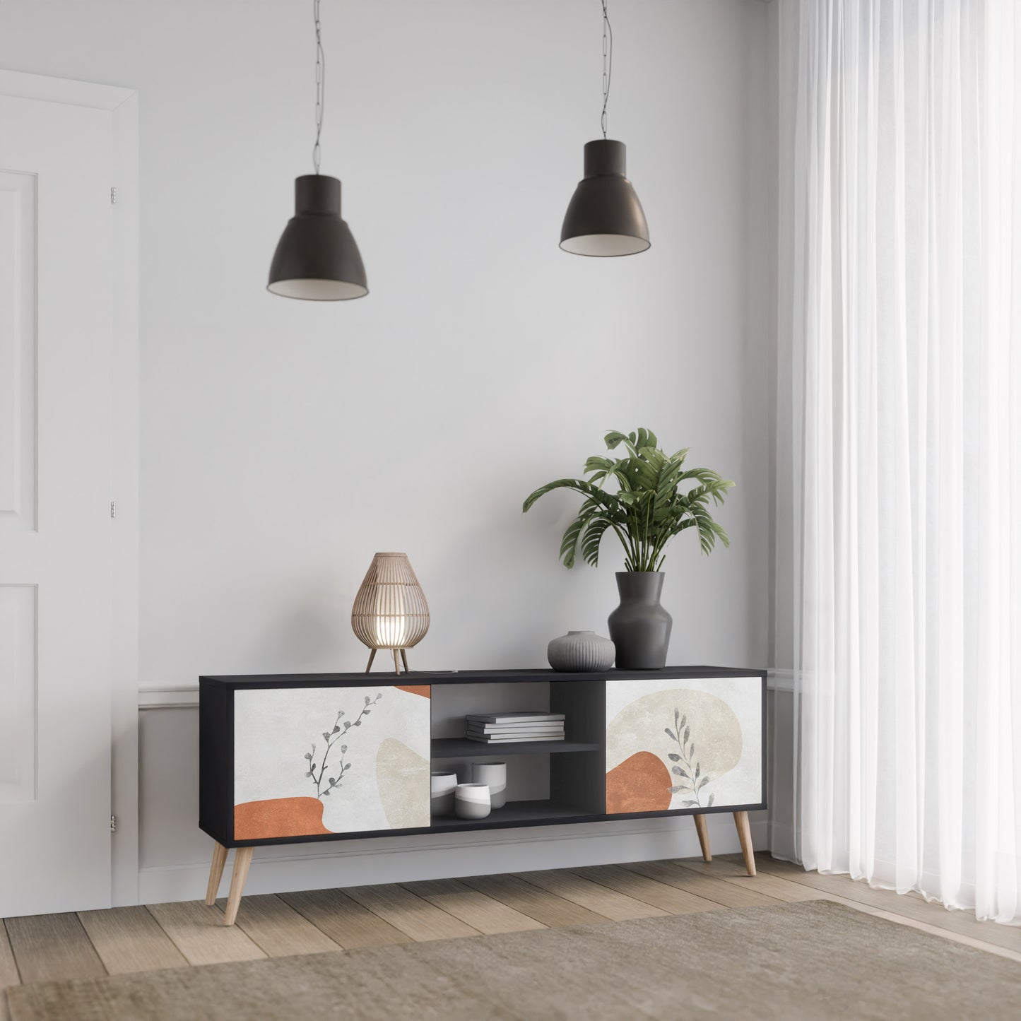TRANQUIL TWIG 2-dörrars TV-bänk i svart finish