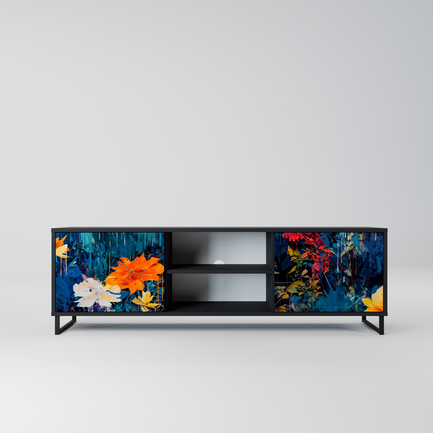 MIDNIGHT BLOSSOM 2-dörrars TV-bänk i svart finish