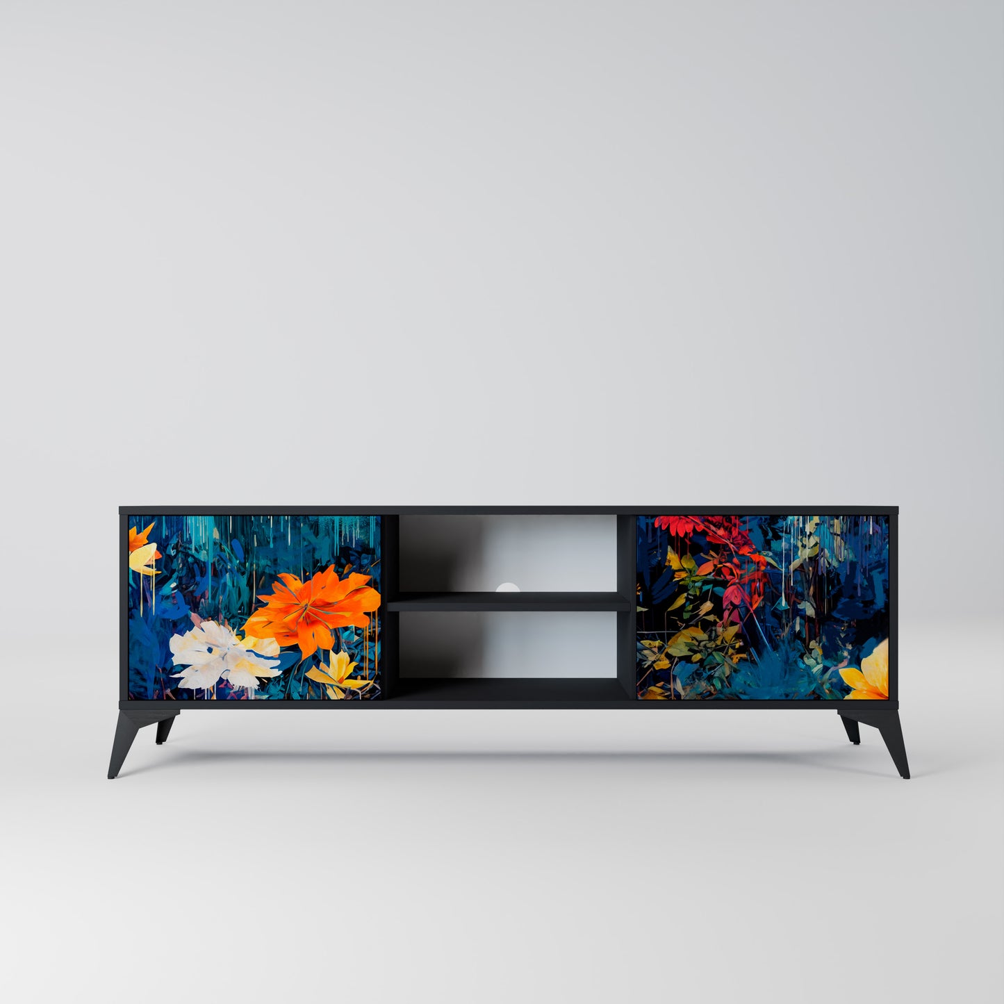 MIDNIGHT BLOSSOM 2-dörrars TV-bänk i svart finish