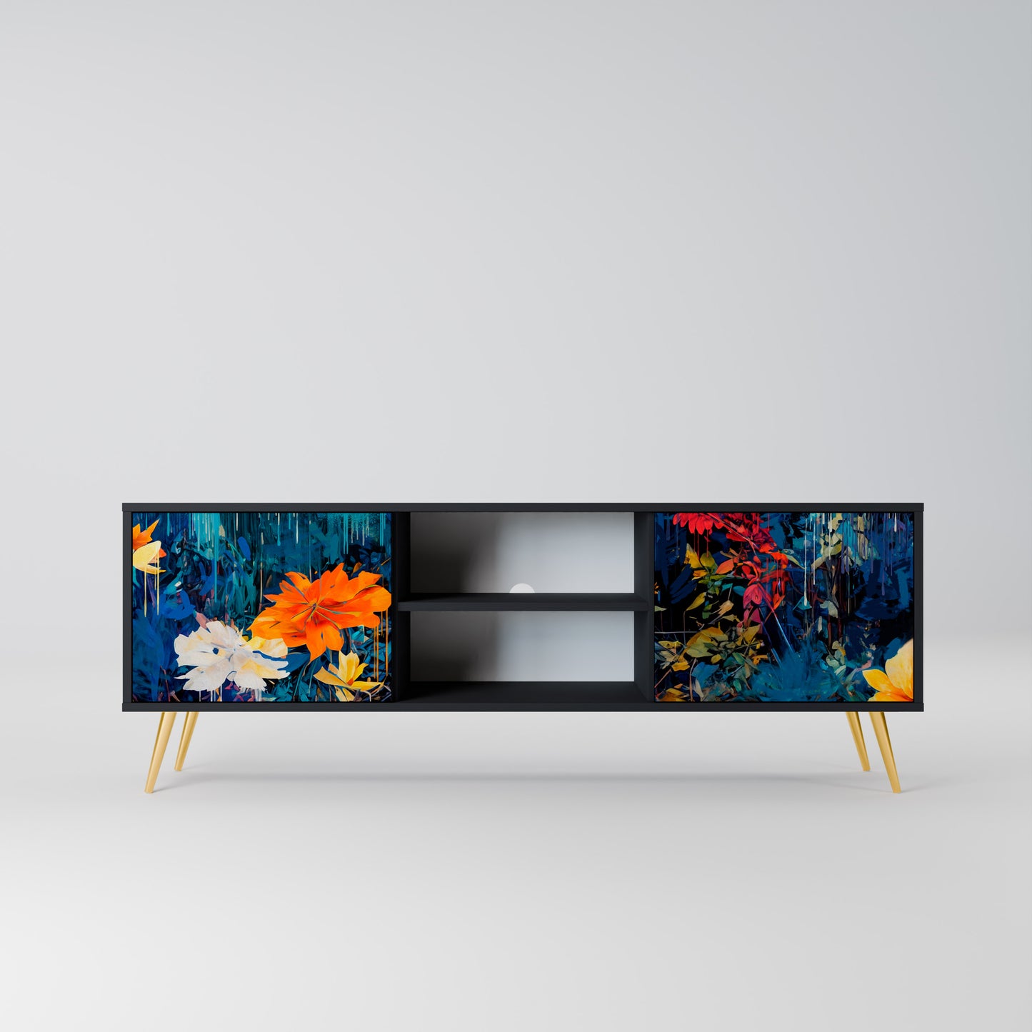 MIDNIGHT BLOSSOM 2-dörrars TV-bänk i svart finish