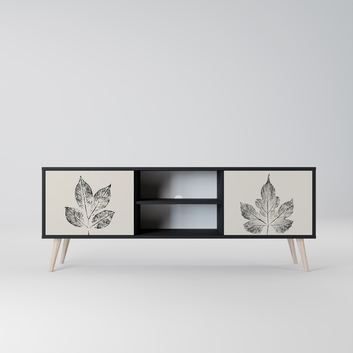 LEAFY STAMPS 2-dörrars TV-bänk i svart finish