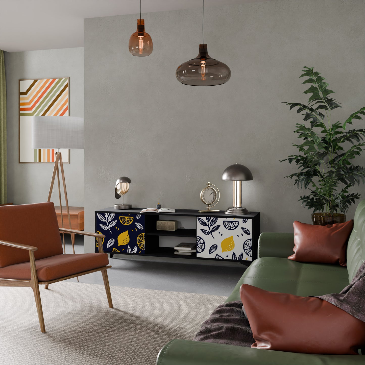CITRUS SVART OCH VITT 2-dörrars TV-bänk i svart finish