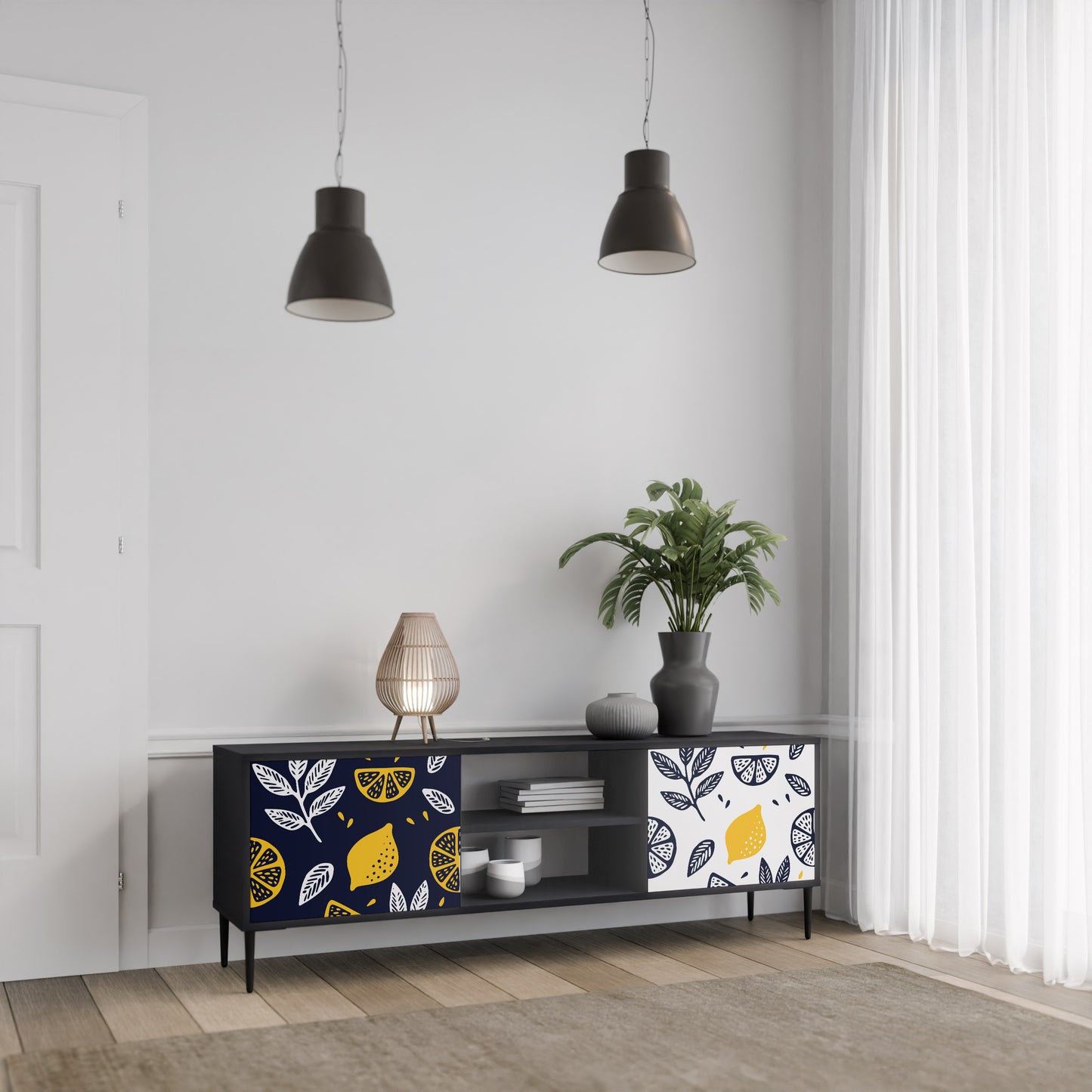 CITRUS SVART OCH VITT 2-dörrars TV-bänk i svart finish
