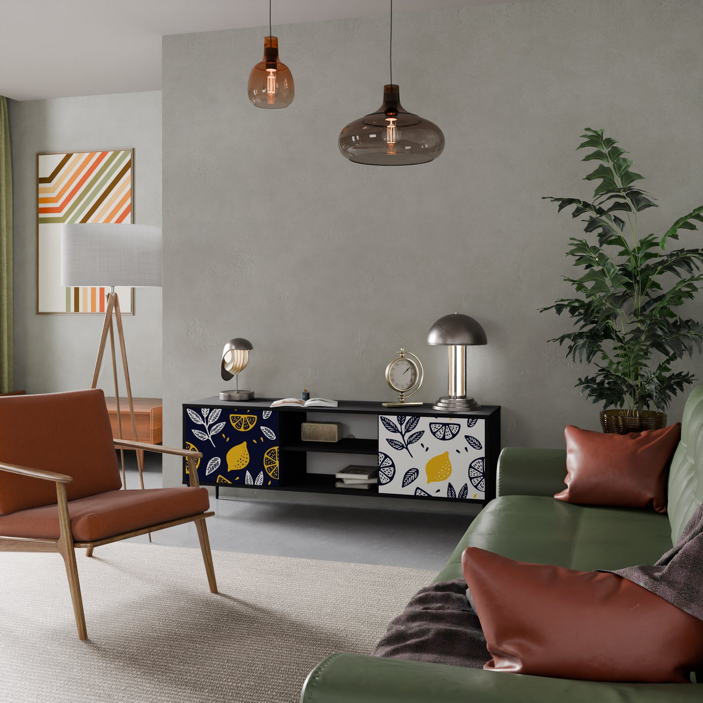 CITRUS SVART OCH VITT 2-dörrars TV-bänk i svart finish