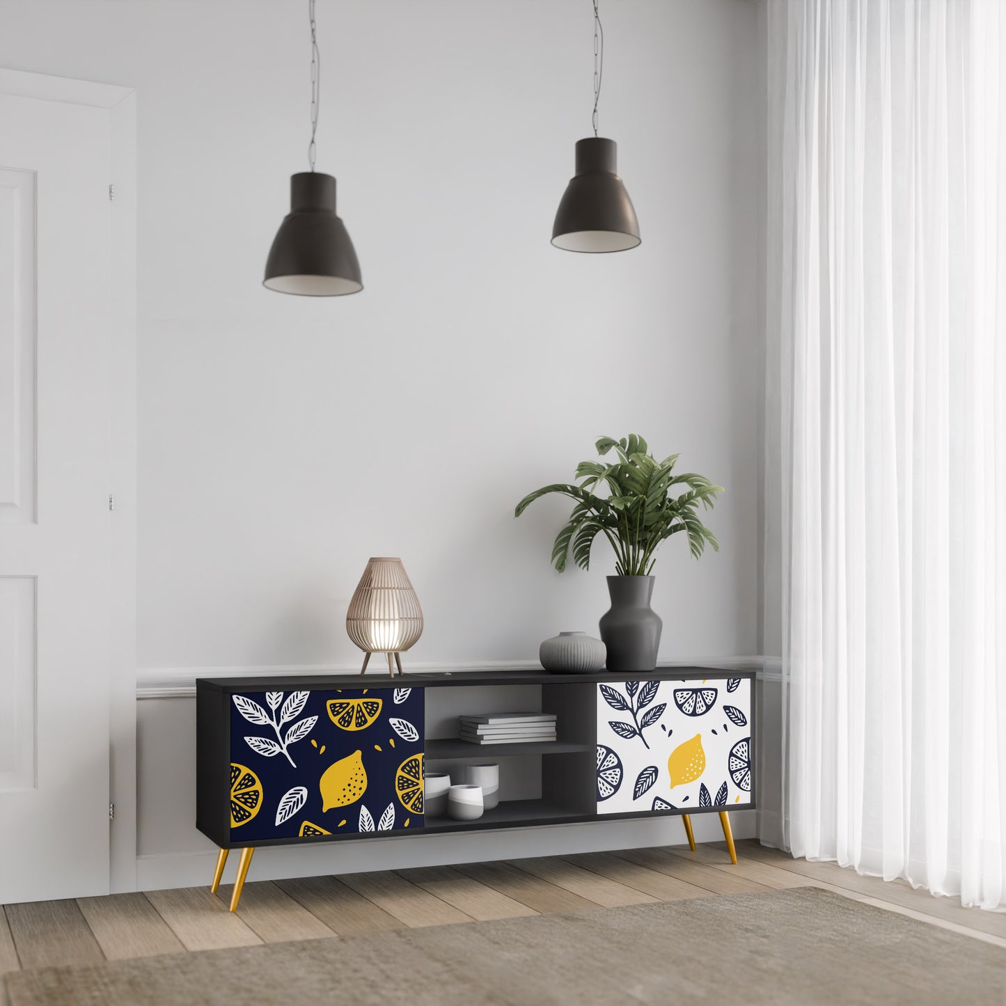 CITRUS SVART OCH VITT 2-dörrars TV-bänk i svart finish