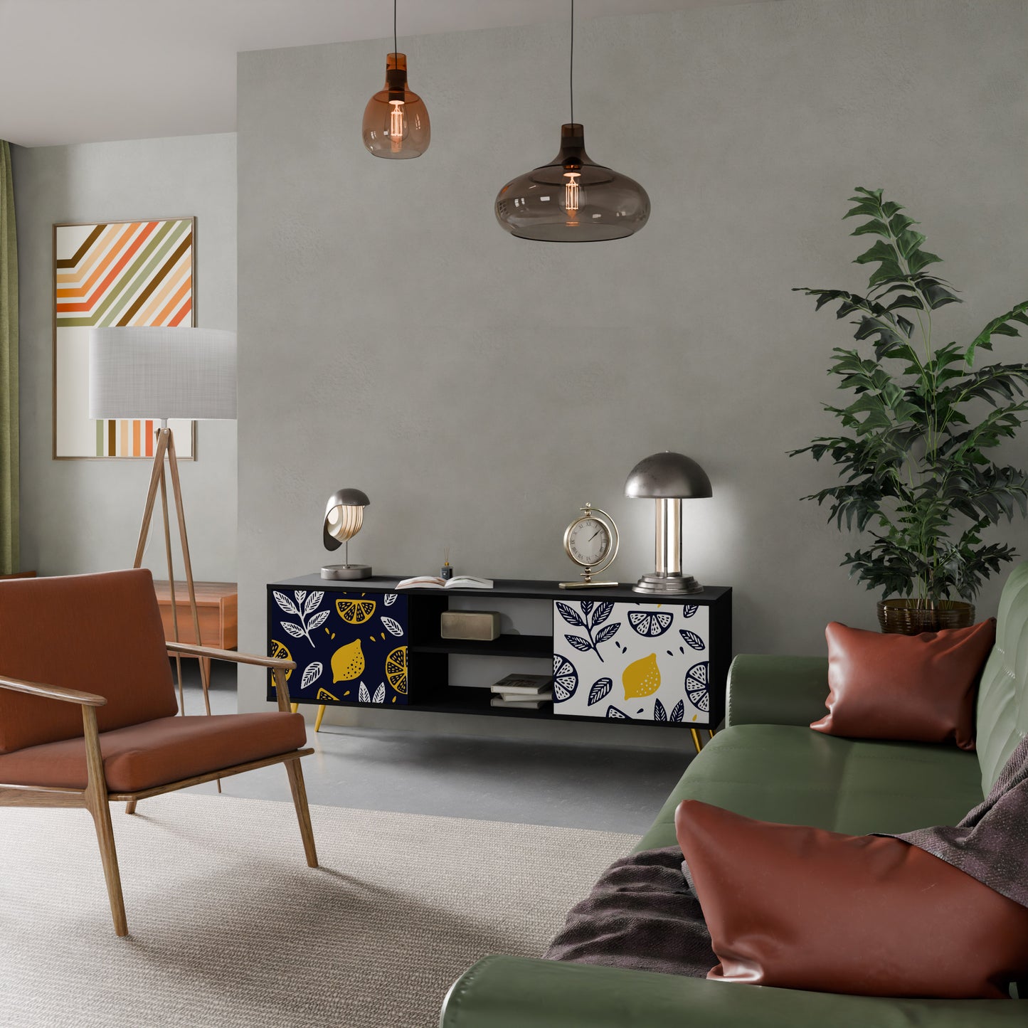 CITRUS SVART OCH VITT 2-dörrars TV-bänk i svart finish