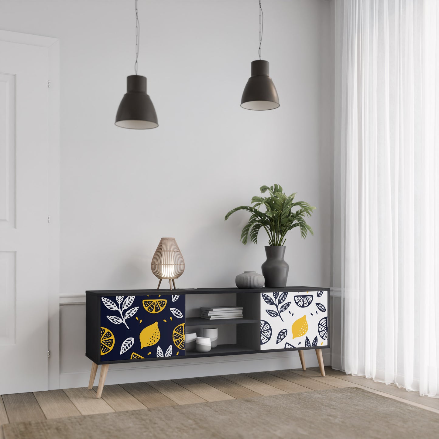 CITRUS SVART OCH VITT 2-dörrars TV-bänk i svart finish