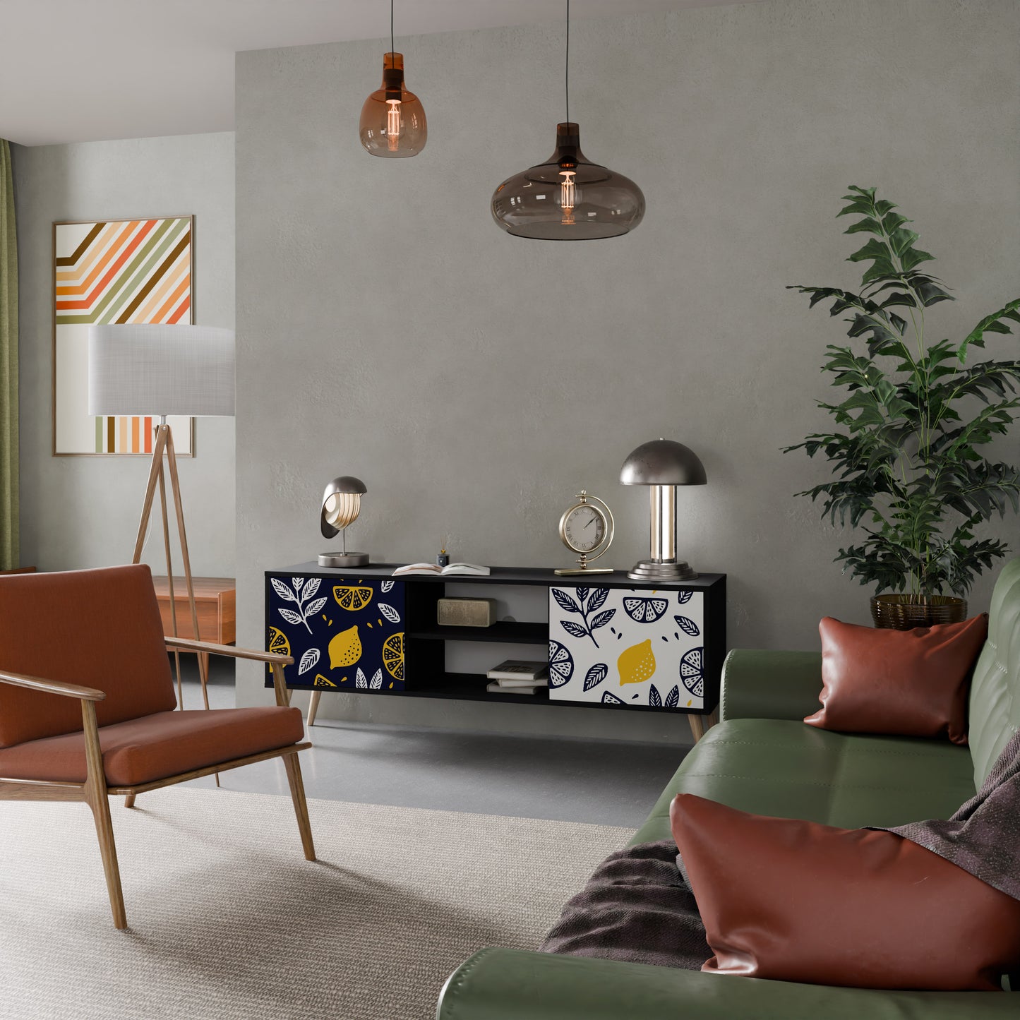 CITRUS SVART OCH VITT 2-dörrars TV-bänk i svart finish