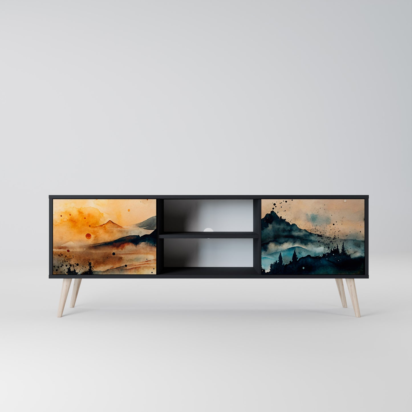 OMINOUS MOUNTAINS 2-dörrars TV-bänk i svart finish