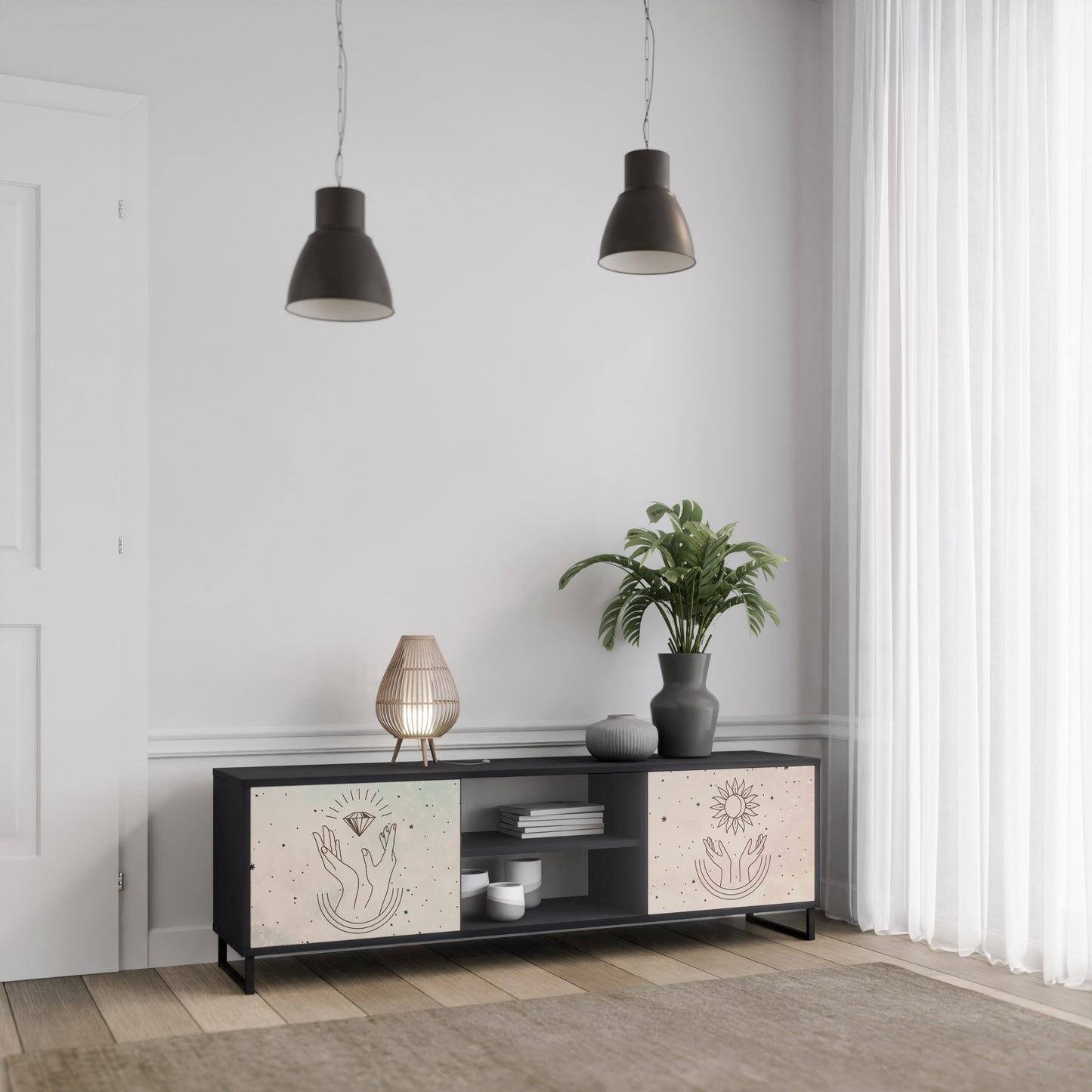 DELIKATE BEAUTY 2-dörrars TV-bänk i svart finish