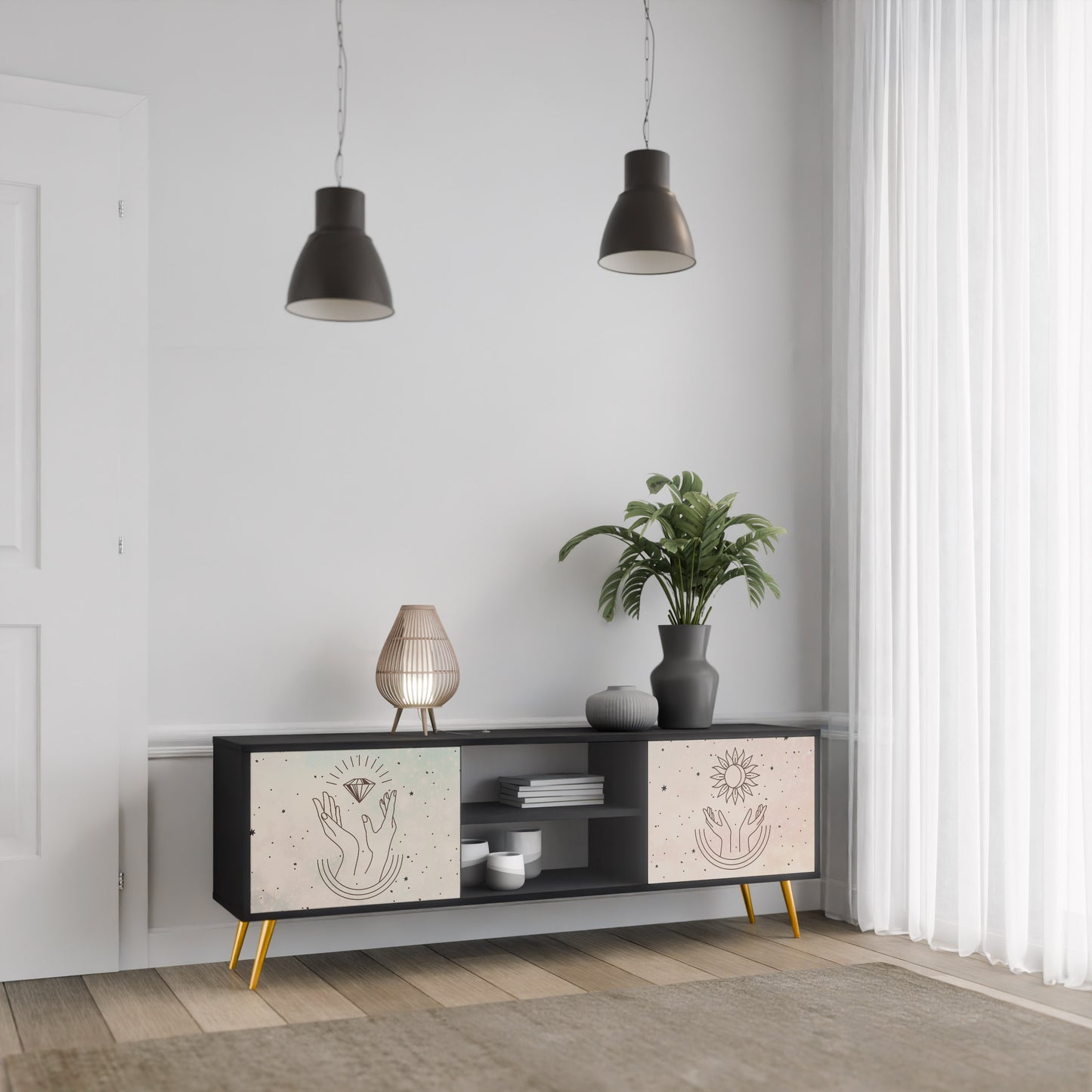 DELIKATE BEAUTY 2-dörrars TV-bänk i svart finish