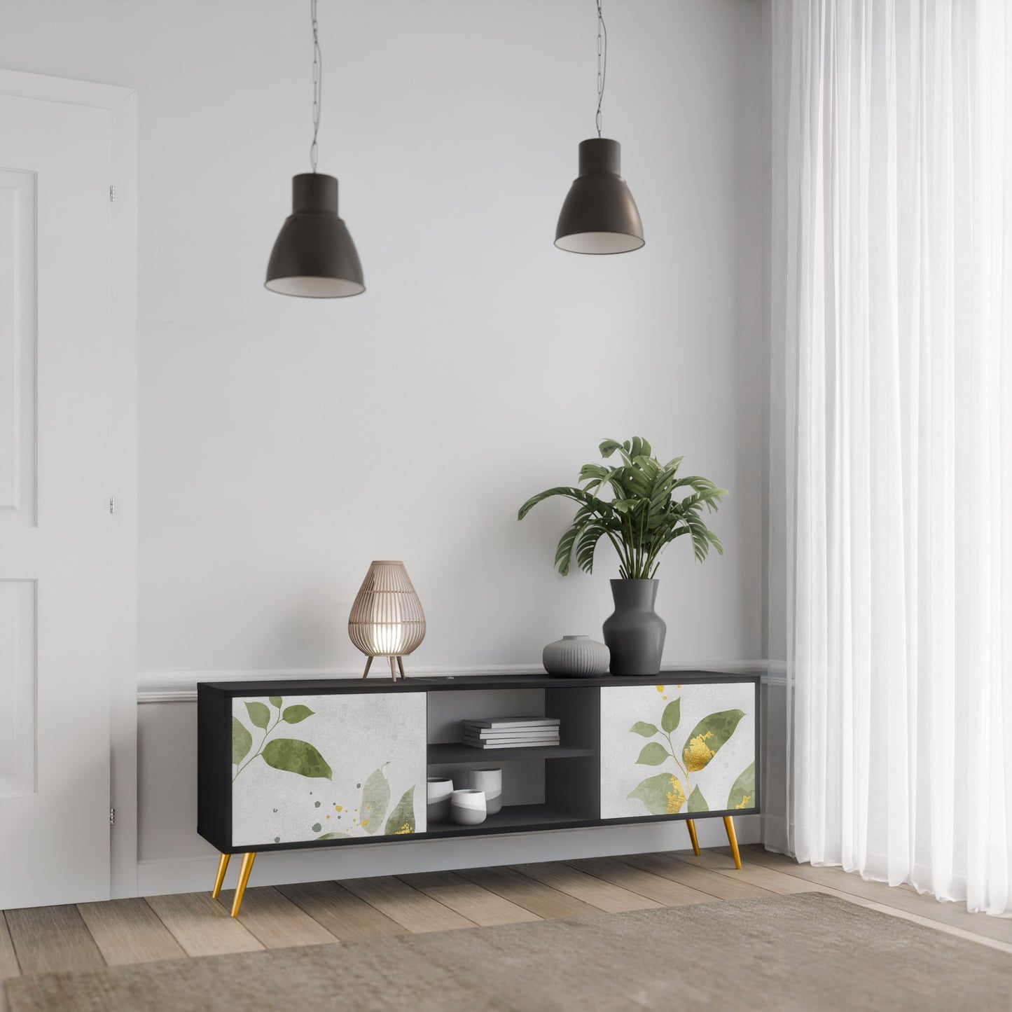 ELEGANT BOTANICS 2-dörrars TV-bänk i svart finish