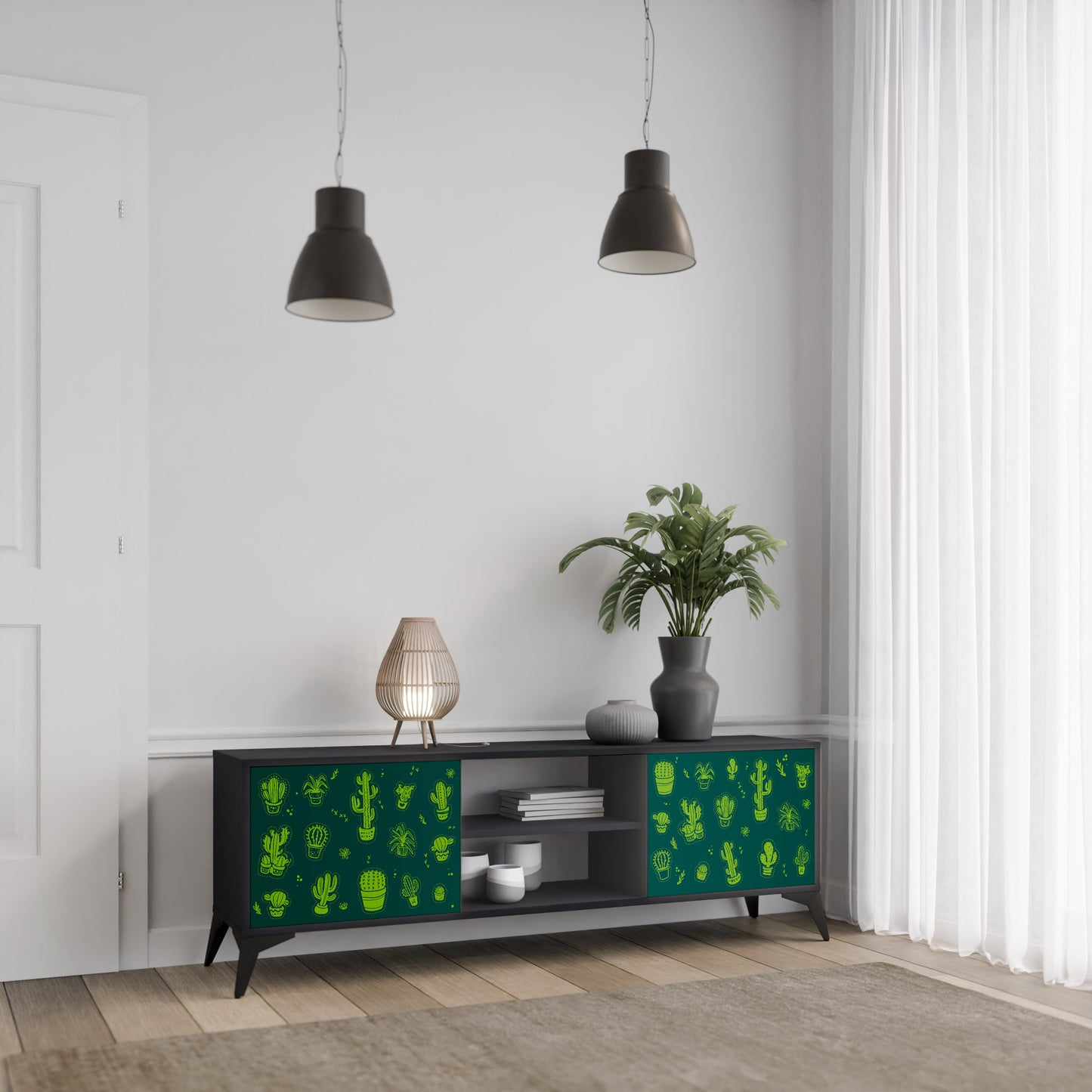 DESERT GREEN 2-dörrars TV-bänk i svart finish
