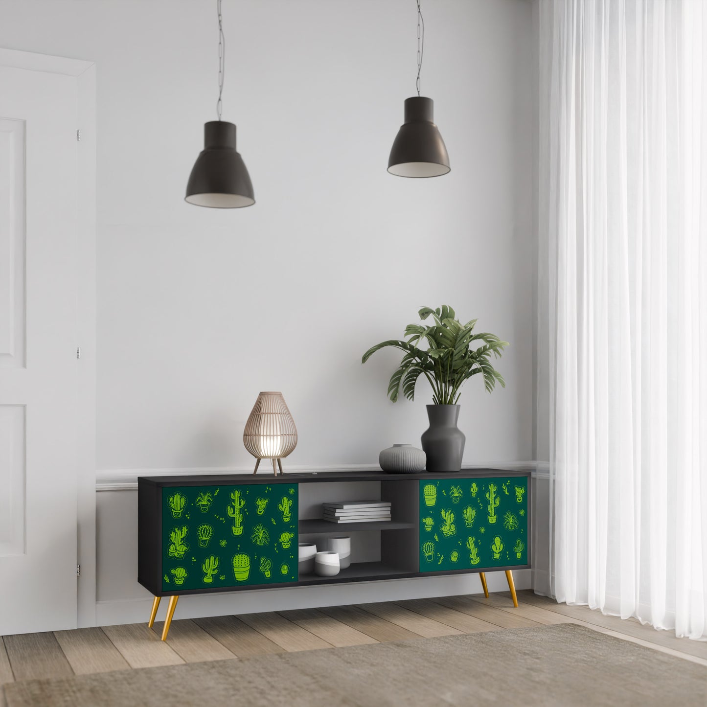 DESERT GREEN 2-dörrars TV-bänk i svart finish