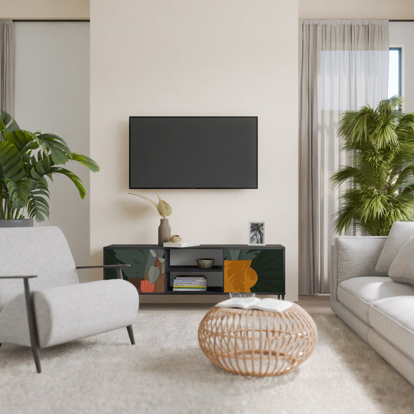 TROPICAL COMPOSITION 2-dörrars TV-bänk i svart finish